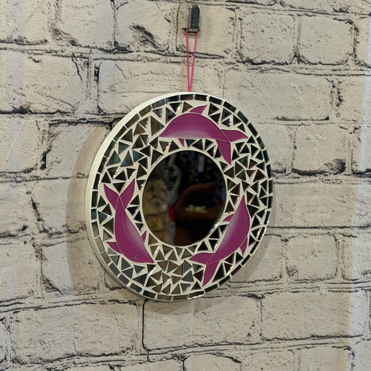 Pink Dolphin Mosaic Tile Wall Mirror 20cm x 20cm 8 Inches Handmade0