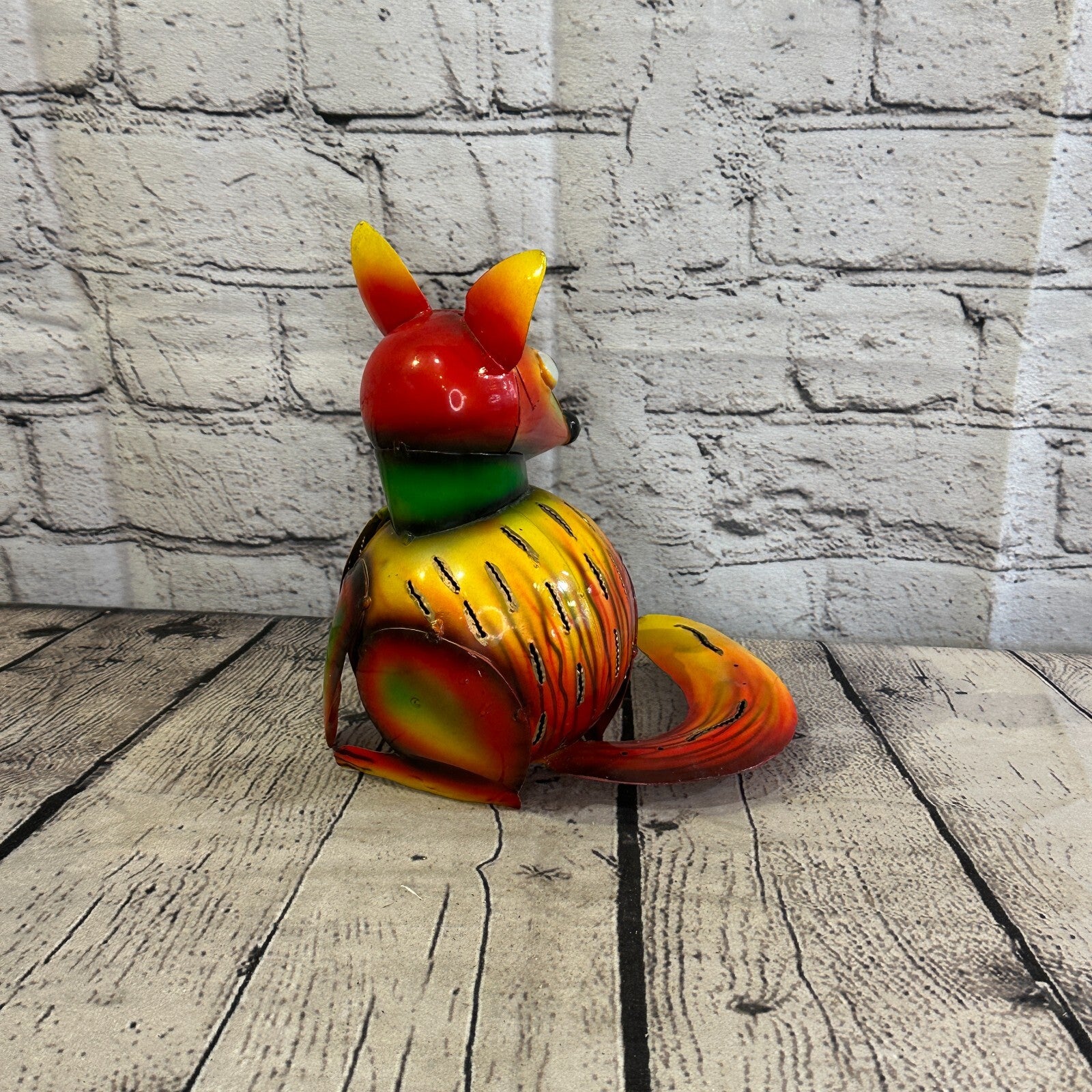 18cm x 14cm Orange Colour Fox Cartoon Ornament Painted Statue Candle Holder4