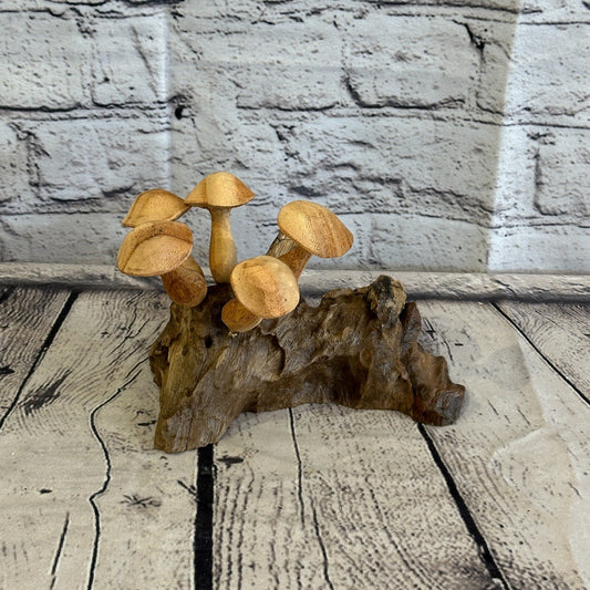 Five Button Mushrooms Parasite Ornament Natural Carving Fairtrade Wooden0