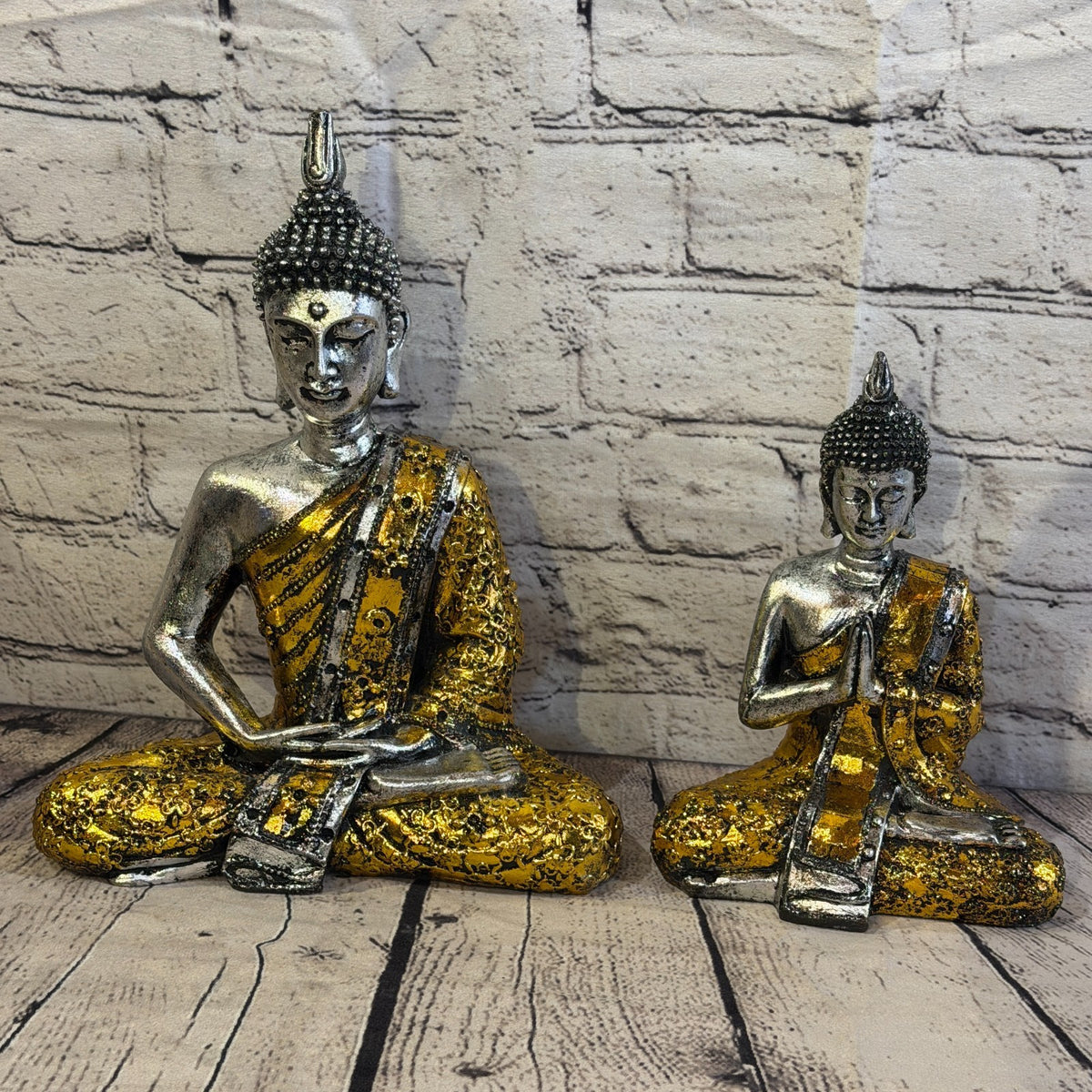 Gold & Silver 20cm x 15cm Small Thai Spike Buddha Sitting Statue Resin Hindu8