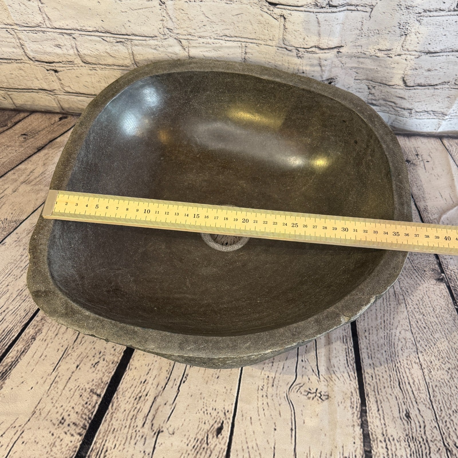 37cm x 35cm Wash Basin Bathroom Counter Top Washing River Stone Bowl Sink No 57