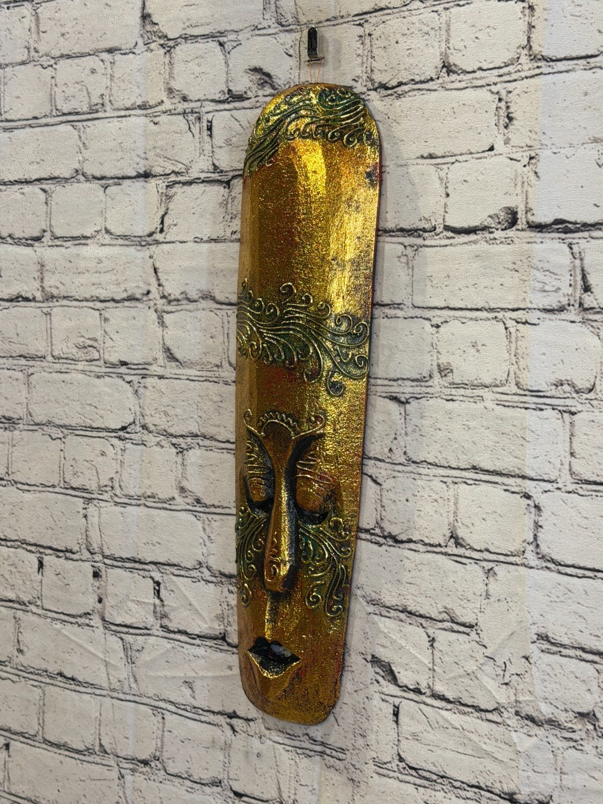 50cm Gold Painted Mask Carved Wooden Brown Work Ethnic Tribal Tiki Wall Art1
