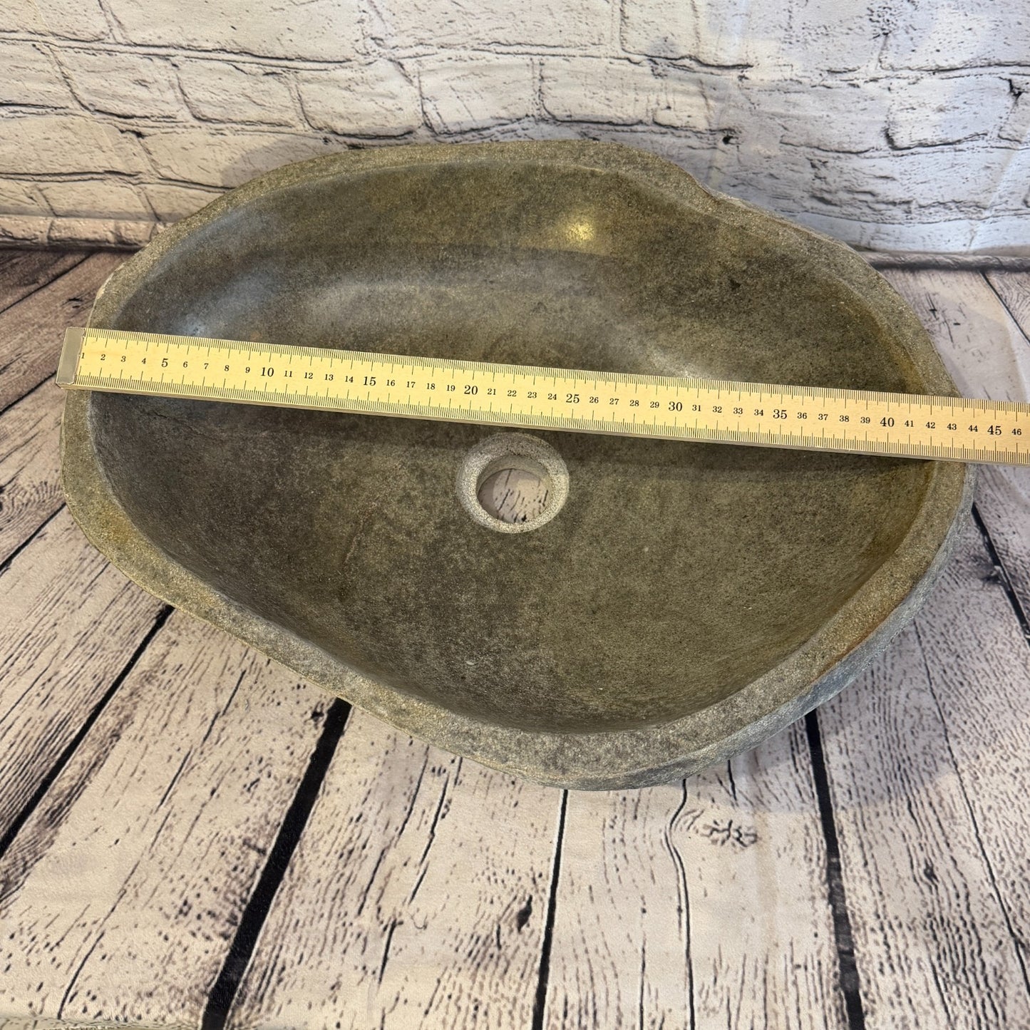 44cm x 35cm Wash Basin Bathroom Counter Top Washing River Stone Bowl Sink No 127