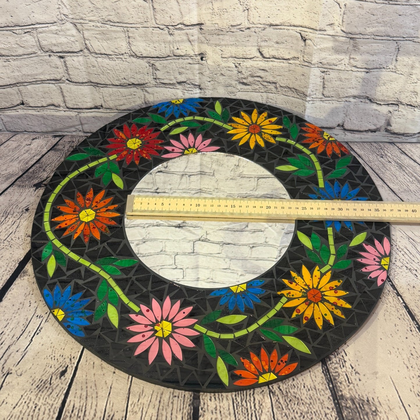 Rainbow Flower Black Mosaic Tile Wall Mirror 50cm x 50cm 20 Inches Handmade6