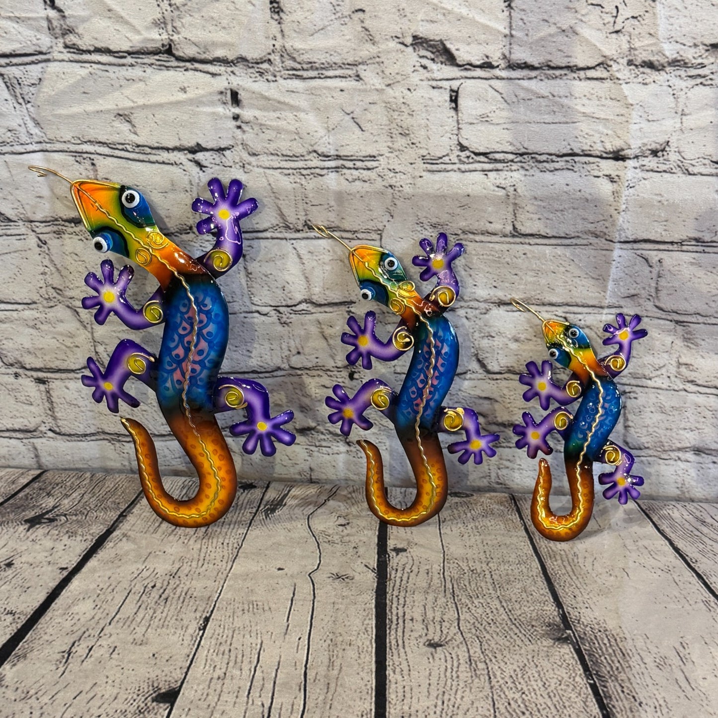 50cm x 15cm Blue Gecko Lizard Metal Tin Wall Hanging Ornament Painted Statue4
