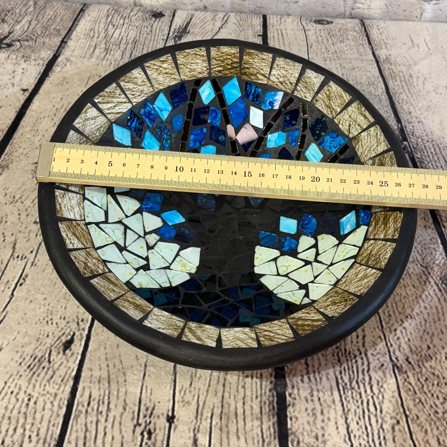 28cm Tree Of Life Blue Grey Round Mosaic Handmade Ceramic Glass Tile Bowl Fruit1