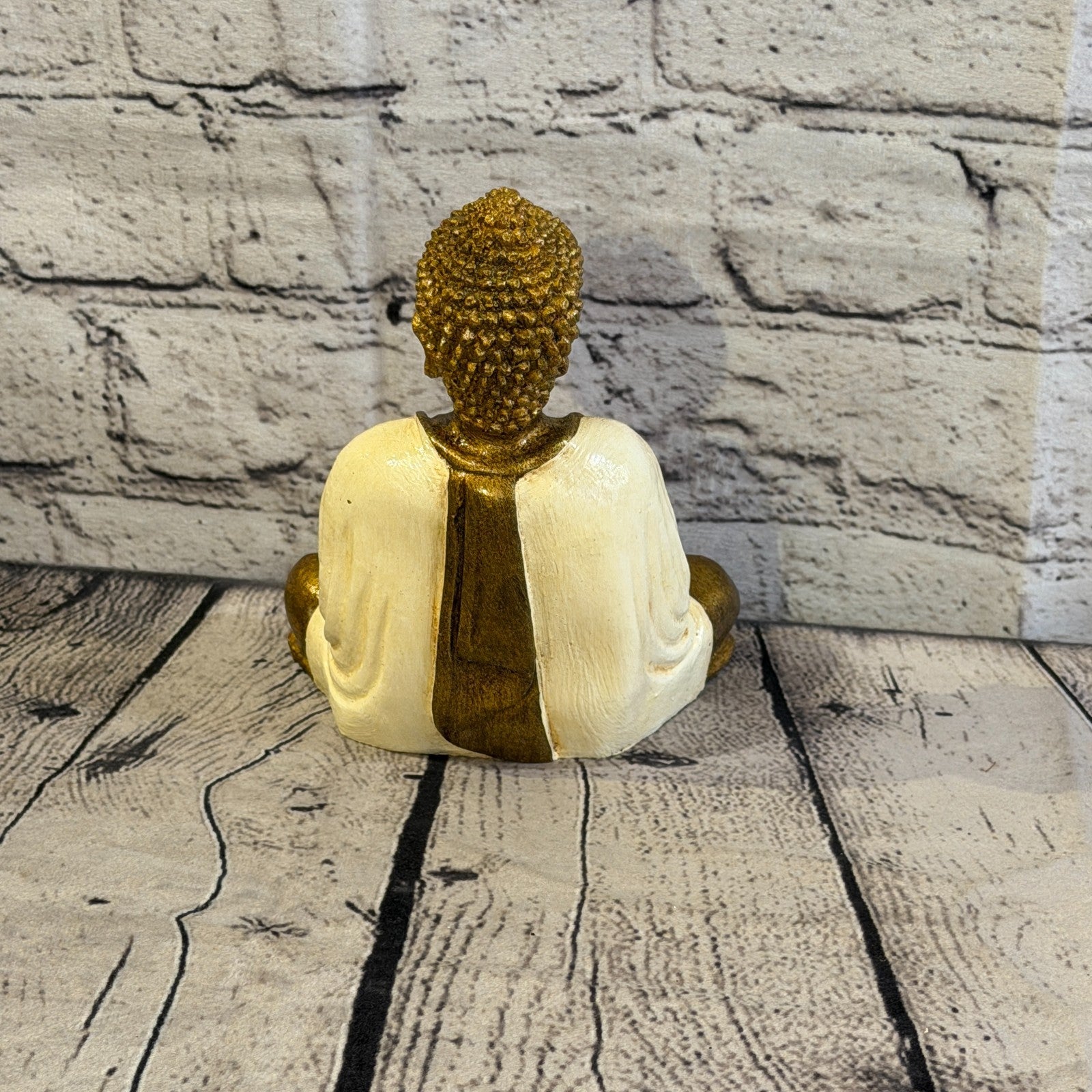 Cream & Bronze 15cm x 12cm Small Thai Buddha Sitting Statue Resin Hindu4