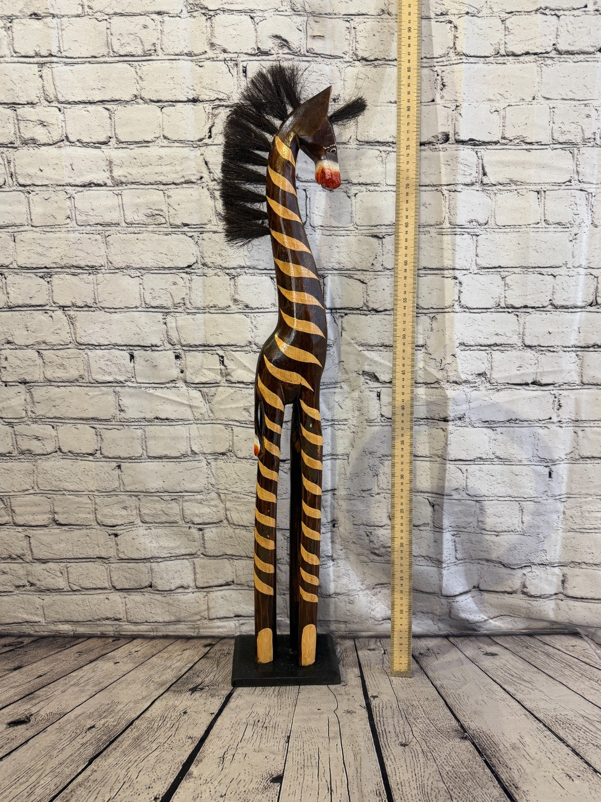 80cm Painted Wooden Horse Standing Single Carved Solid Wood Zebra Handmade5