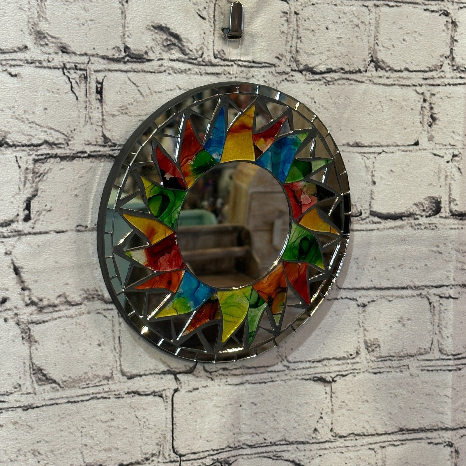 Rainbow Black Sun Mosaic Tile Wall Mirror 20cm x 20cm 8 Inches Handmade New0
