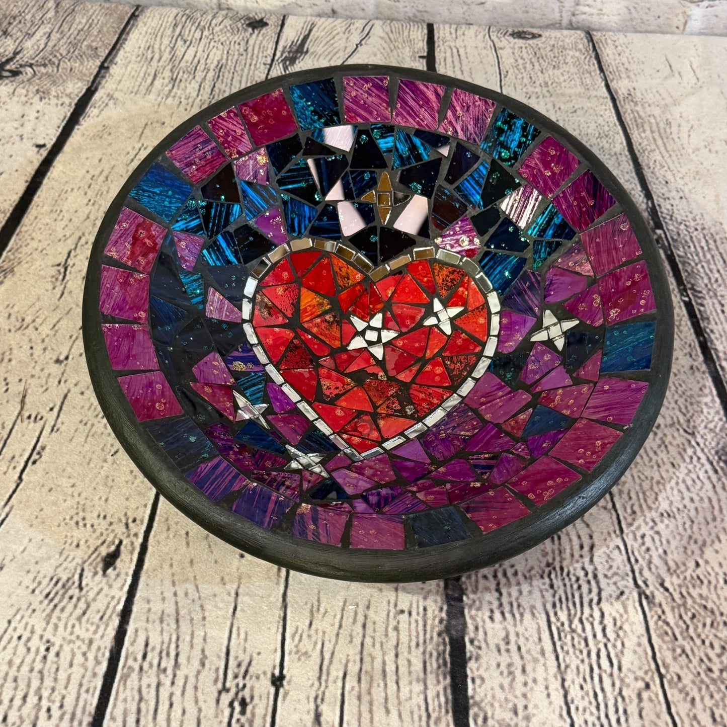 28cm Purple Red Heart Round Mosaic Handmade Ceramic Glass Tile Bowl Fruit0