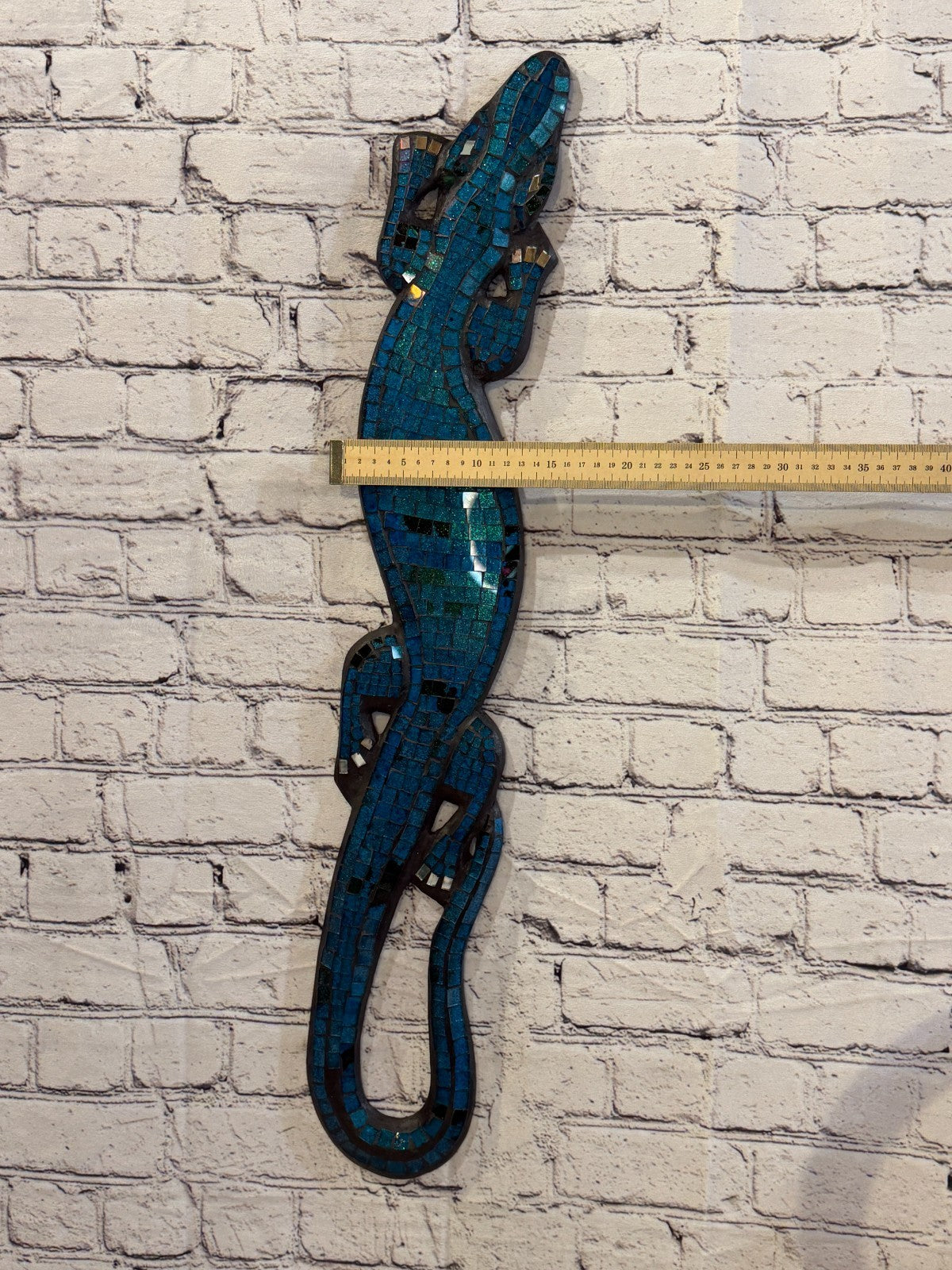 80cm Gecko Sparkling Blue Mosaic Wall Hanging Wooden Ornaments Wood Carving4