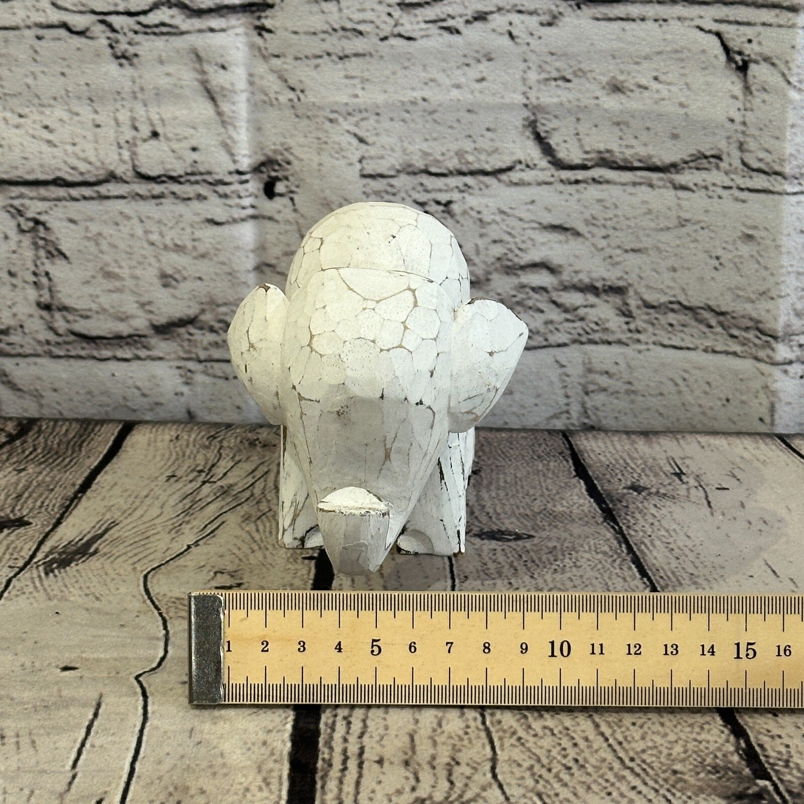 White Wooden Elephant With Shabby Pattern 10cm x 10cm Handmade and Fairtrade8