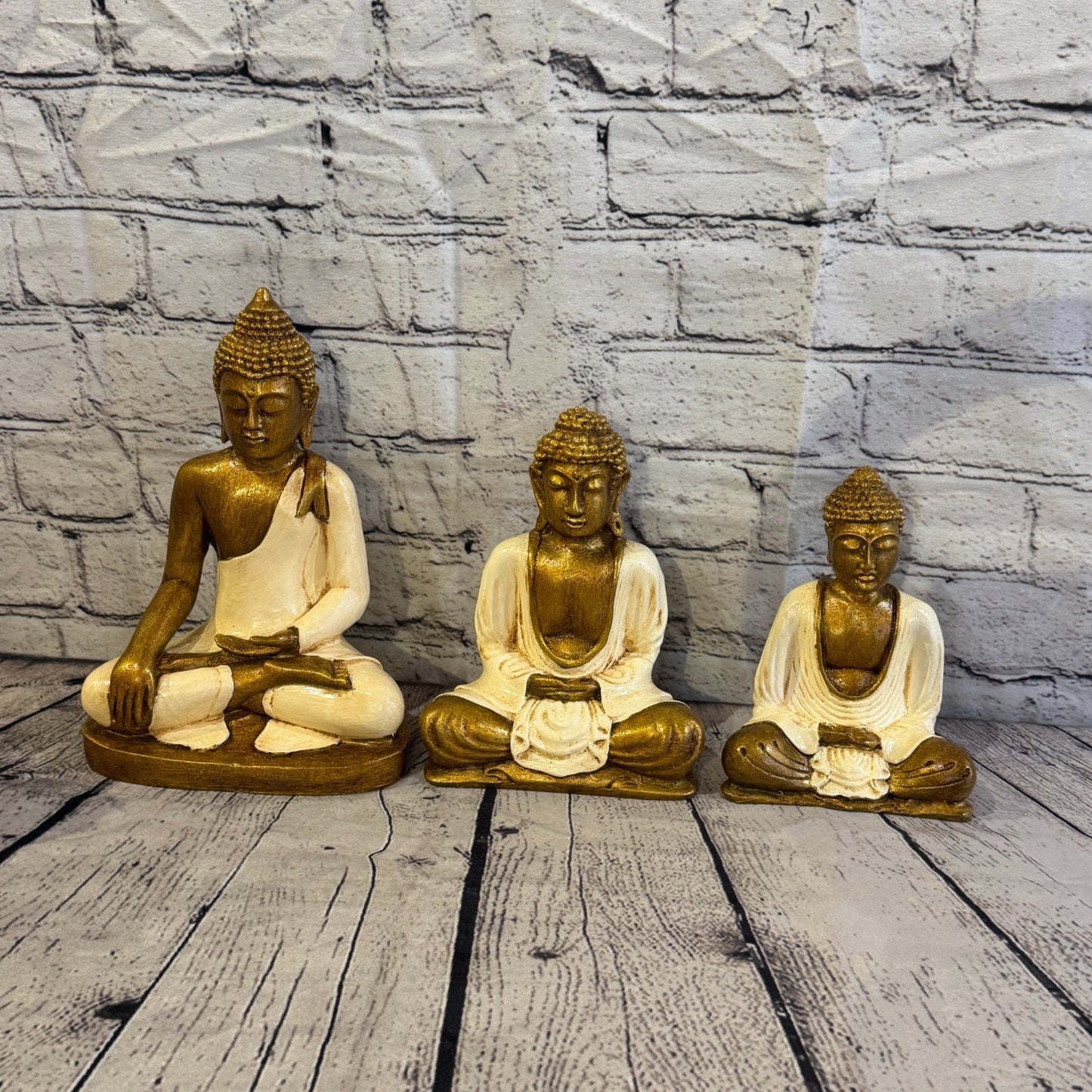 White & Bronze 25cm x 15cm Large Thai Buddha Sitting Statue Resin Hindu8