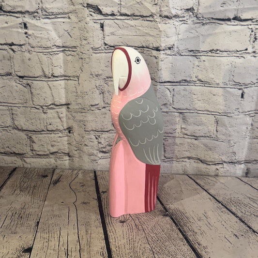 30cm Bright Pink Parrot Bird Ornament Statue Fair Trade Hand Made Carved Wood0