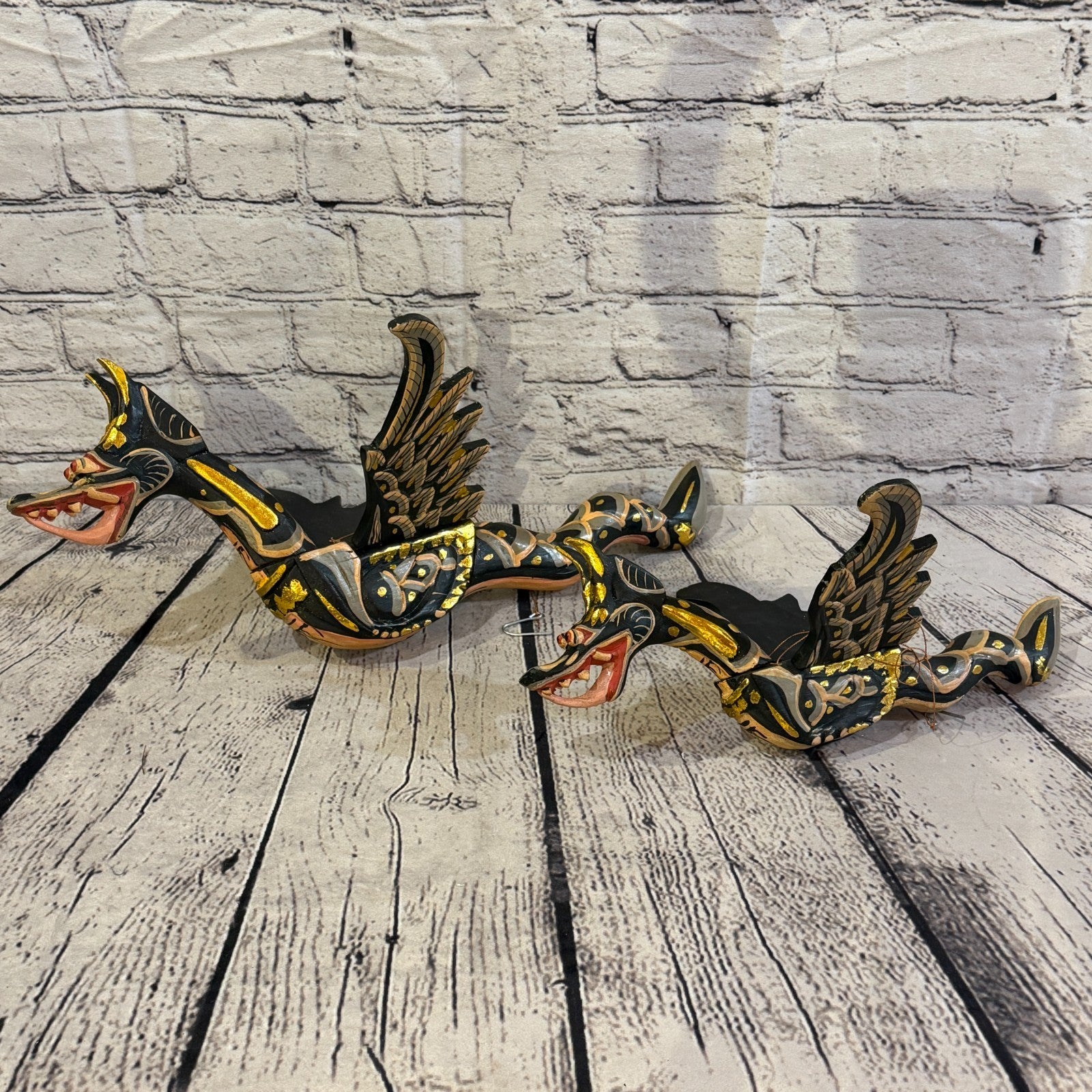 35cm Black Dragon Folk Art Carved Wood Flying Winged Mobile Spirit Guardian4