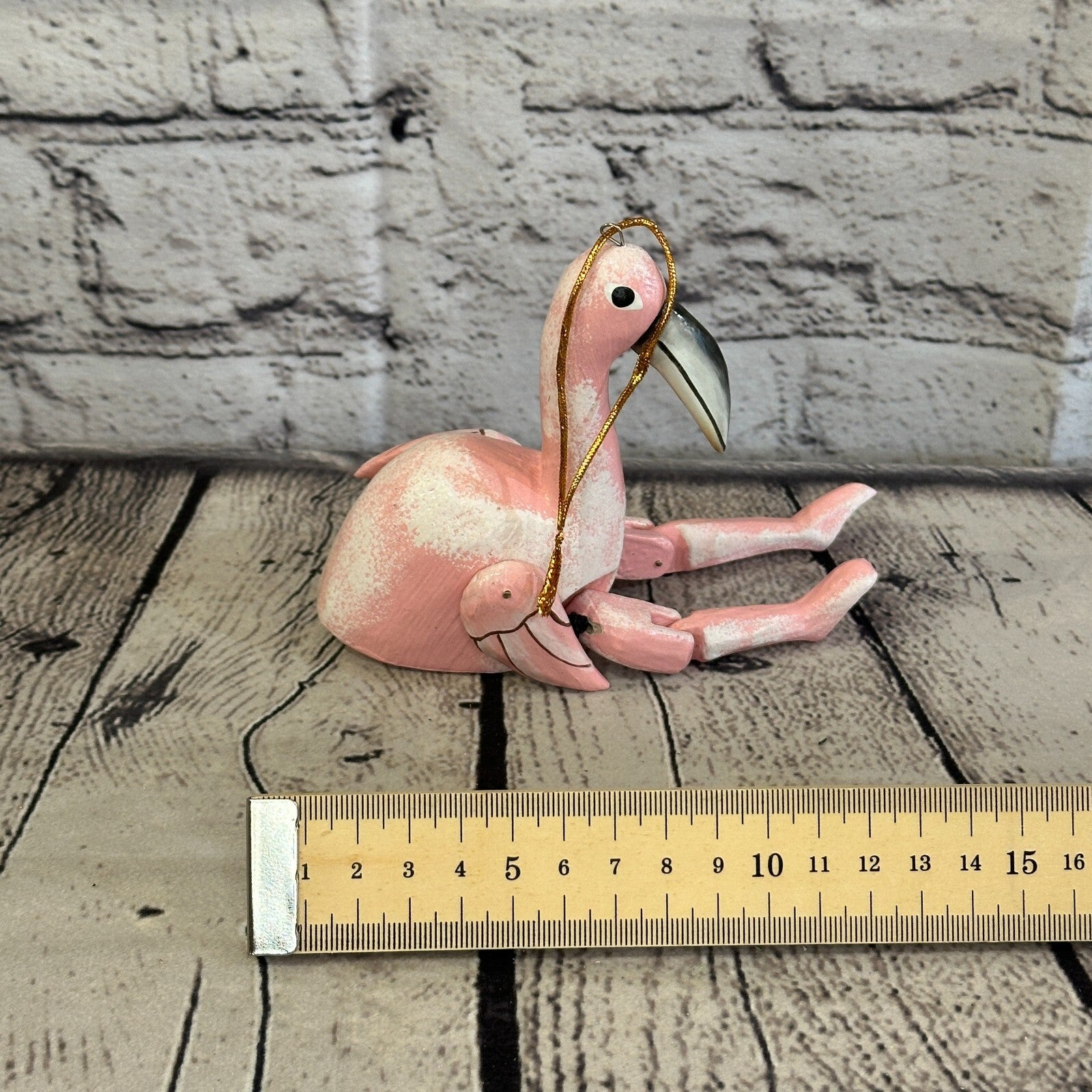 10cm Pink Flamingo Sitting Animal, Wooden Shelf Ornament Handmade and Fairtrade8
