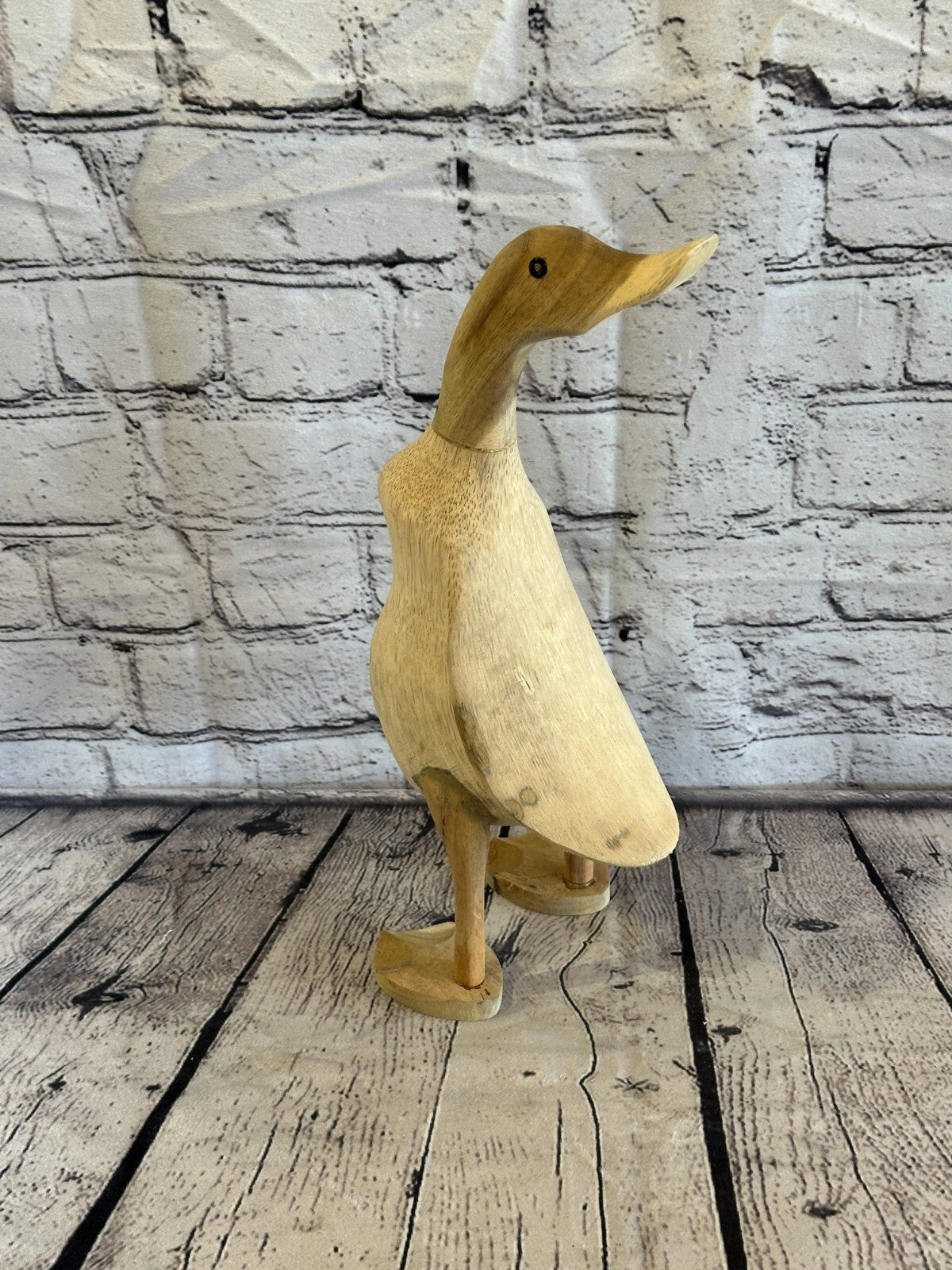 Looking Back 30cm Tall Wooden Hairy Duckling Baby Duck Bamboo Root Fairtrade1