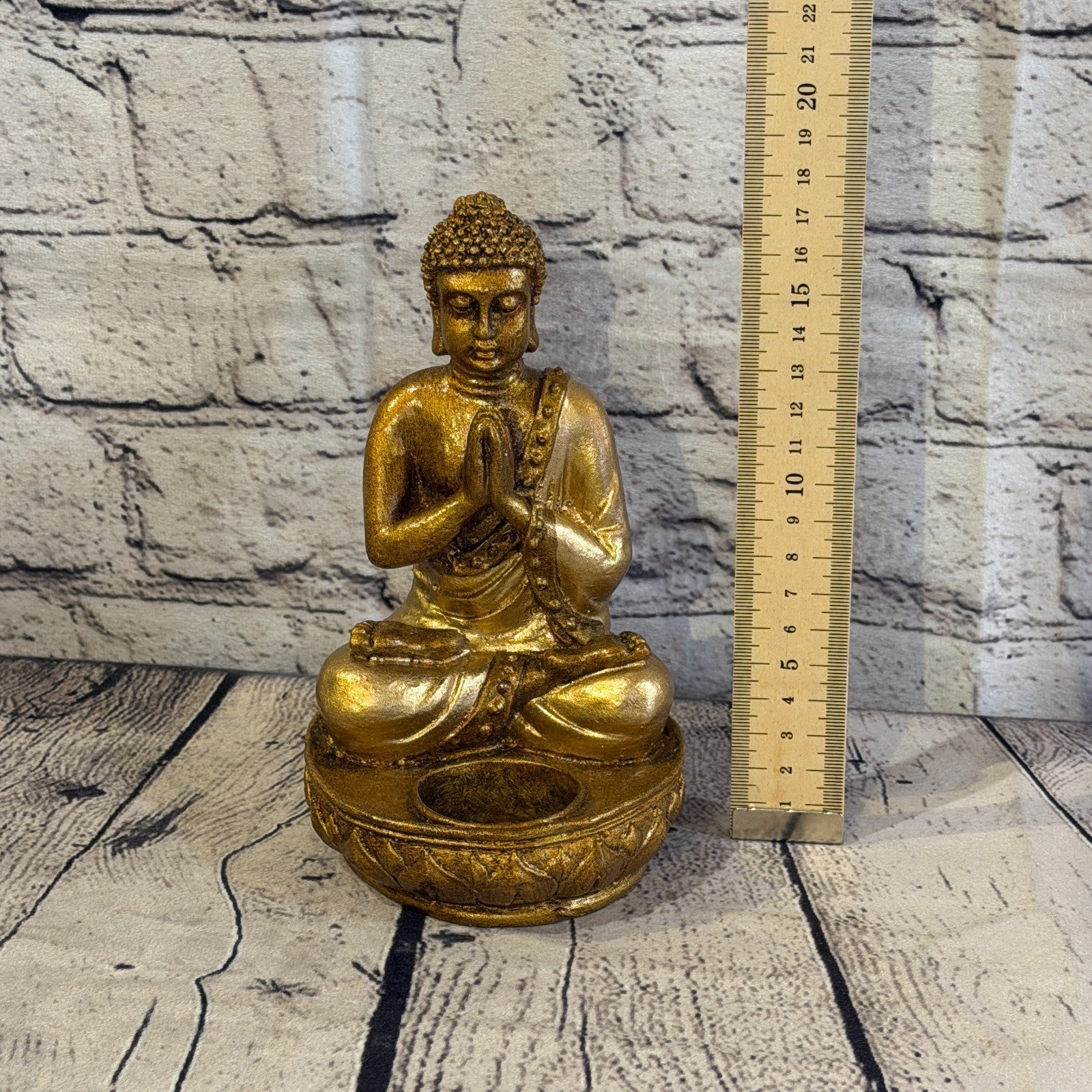 Bronze & Bronze 20cm x 10cm Thai Buddha Tea Light Holder Statue Resin Hindu5