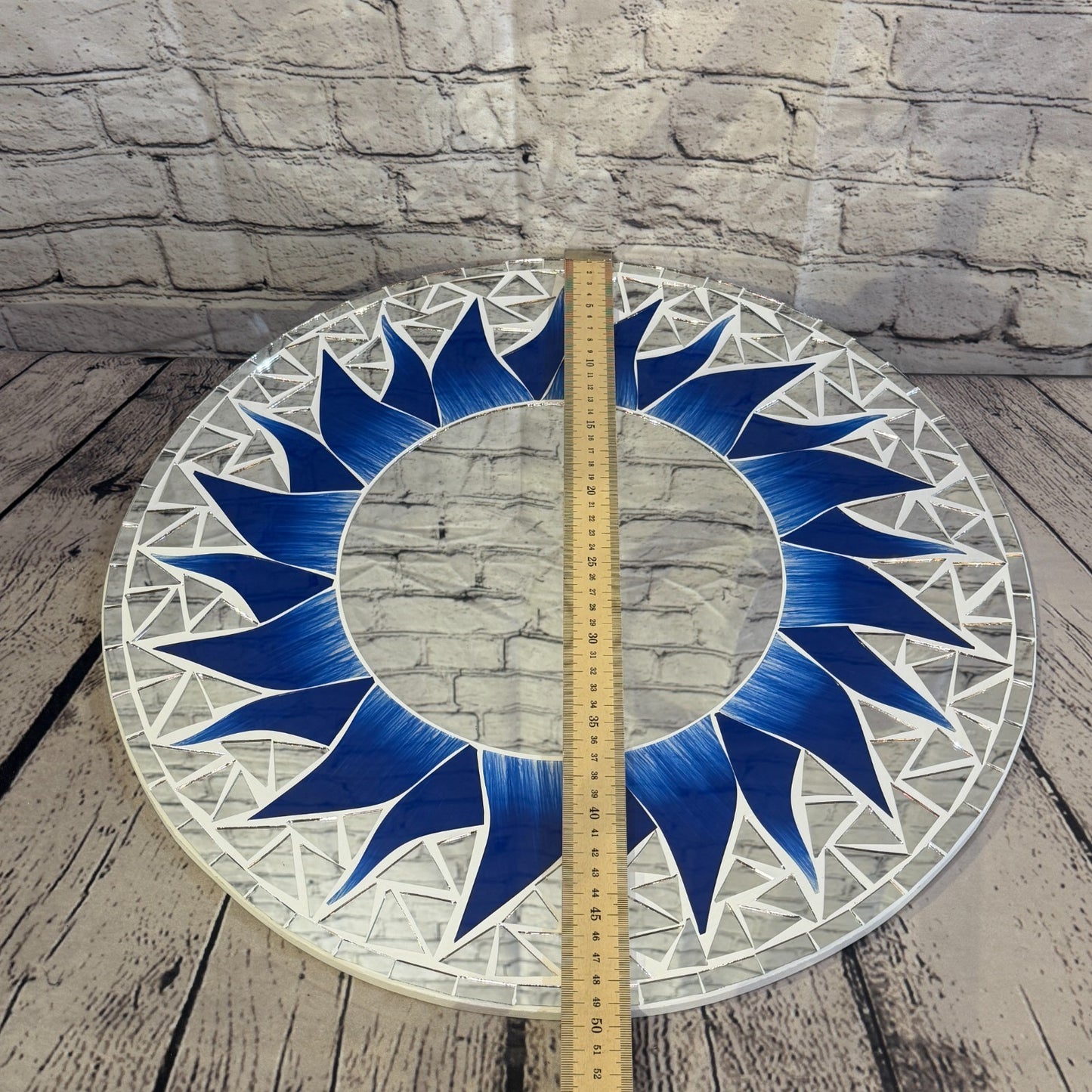 Dark Blue Sun Flame Mosaic Tile Wall Mirror 50cm x 50cm 20 Inches Handmade4