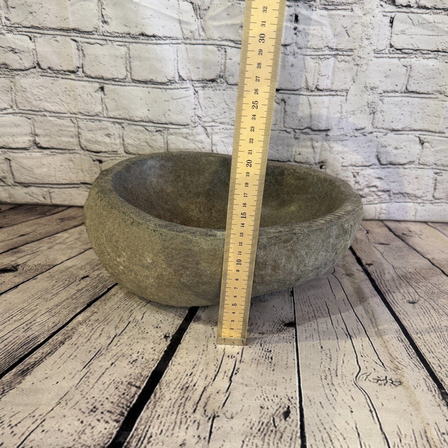 31cm x 27cm Wash Basin Bathroom Counter Top Washing River Stone Bowl Sink No 345