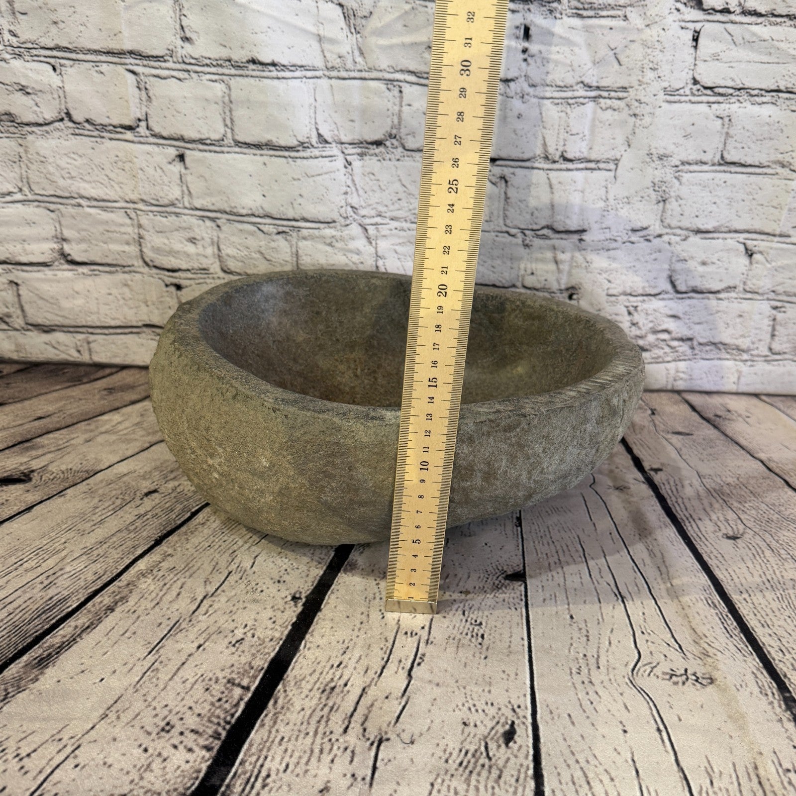 31cm x 27cm Wash Basin Bathroom Counter Top Washing River Stone Bowl Sink No 345