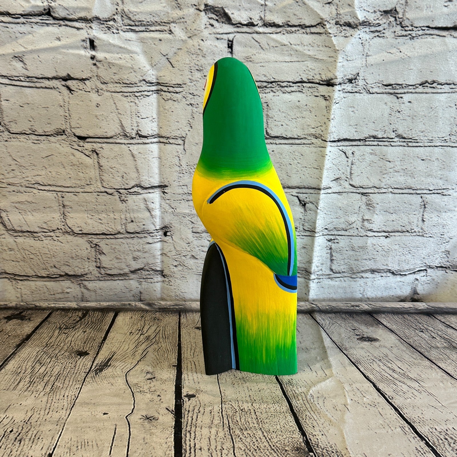 30cm Green Yellow Parrot Bird Ornament Statue Fair Trade Hand Made Carved Wood4