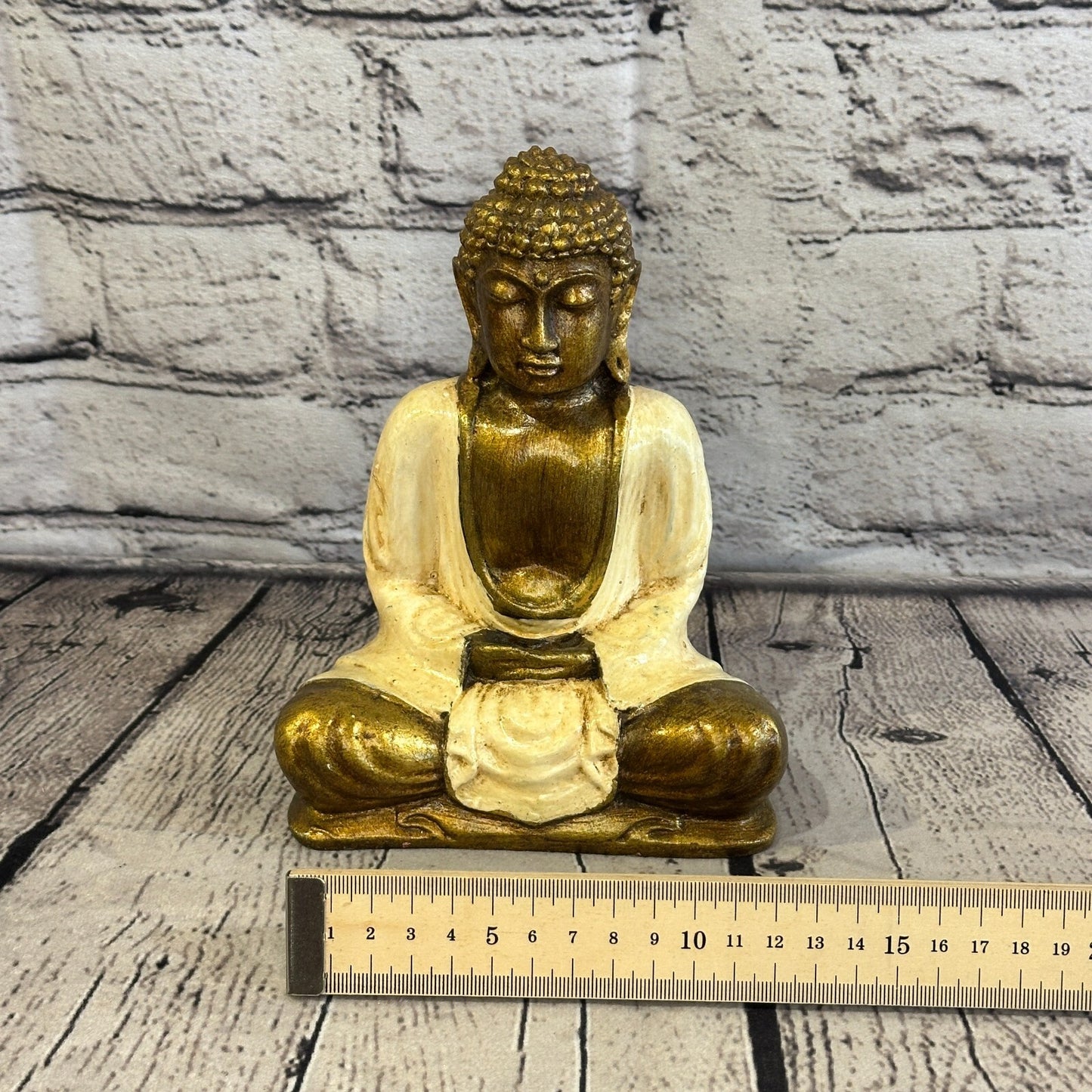White & Bronze 20cm x 12cm Large Thai Buddha Sitting  Statue Resin Hindu7