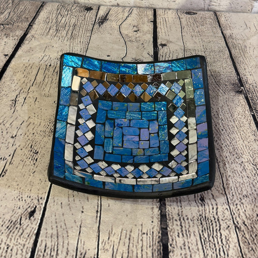 20cm Light Blue Square Mirror Mosaic Handmade Ceramic Glass Tile Bowl Fruit0