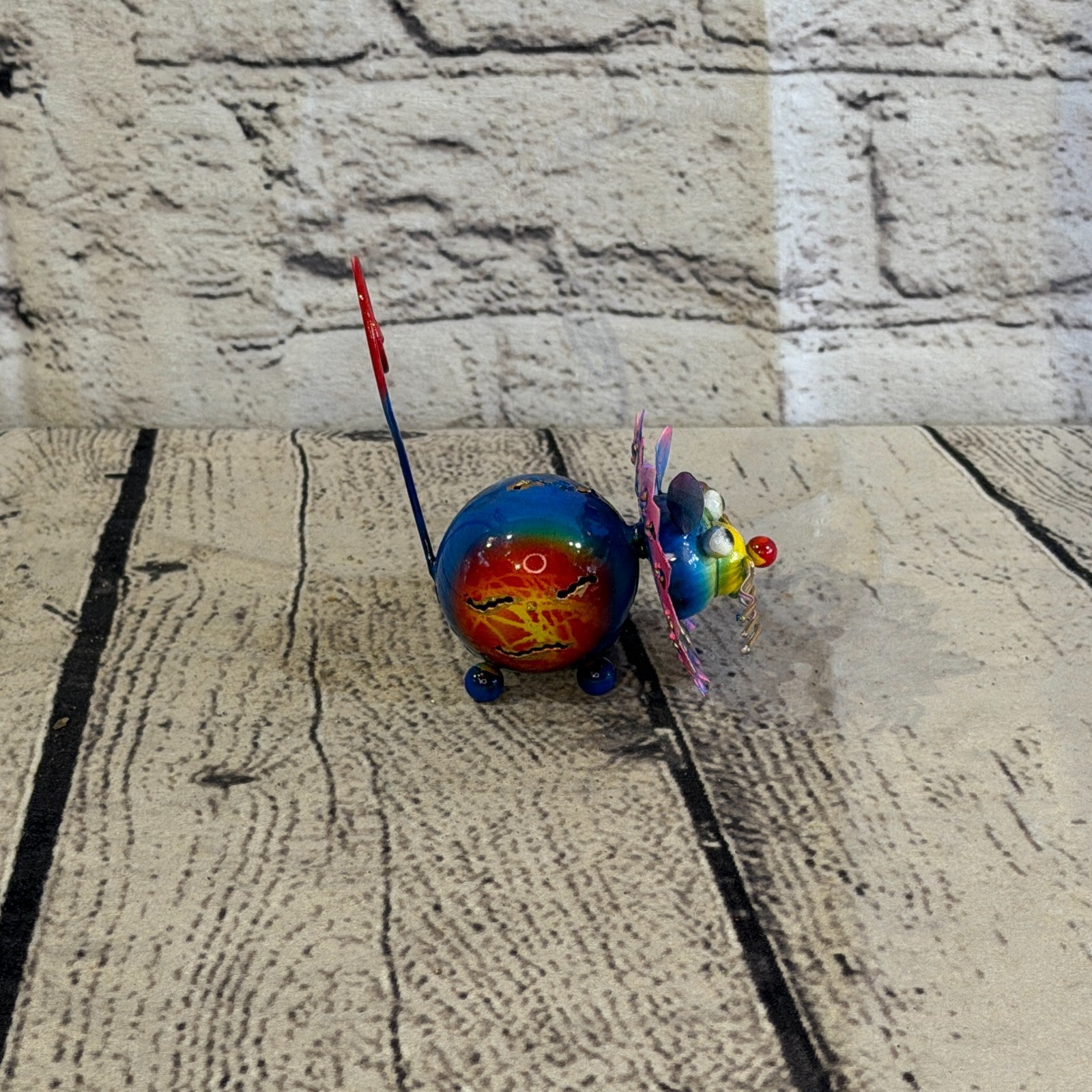 8cm x 8cm Colourful Tiger Blue Metal Tin Standing Ornament Statue3