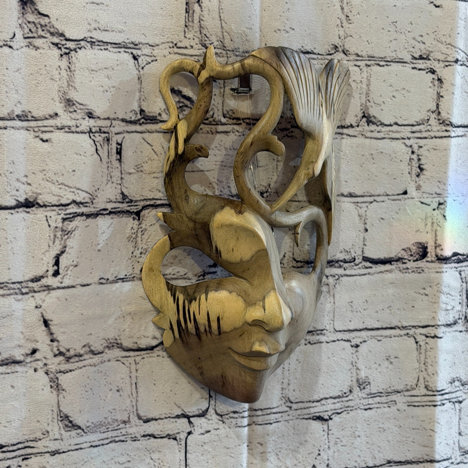 25cm Wooden Soulmate Mask Wall Art Hibiscus Wood Hand Carved Fair Trade Design 71