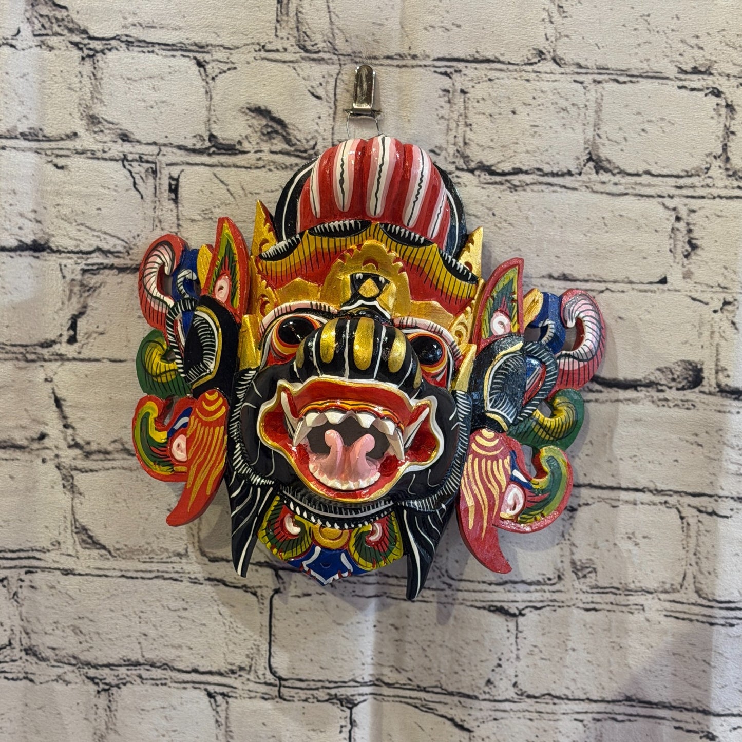 20cm Barong Wide Black Demon Dragon Hindu Deity Wooden Hand Carved Mask Painted3