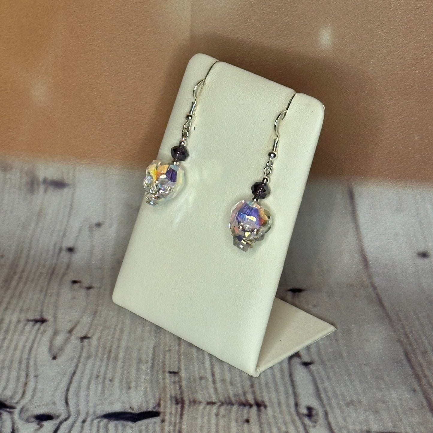 Purple Crystal And Skull Shaped Dangle Drop Earrings Handmade UK Jewellery1