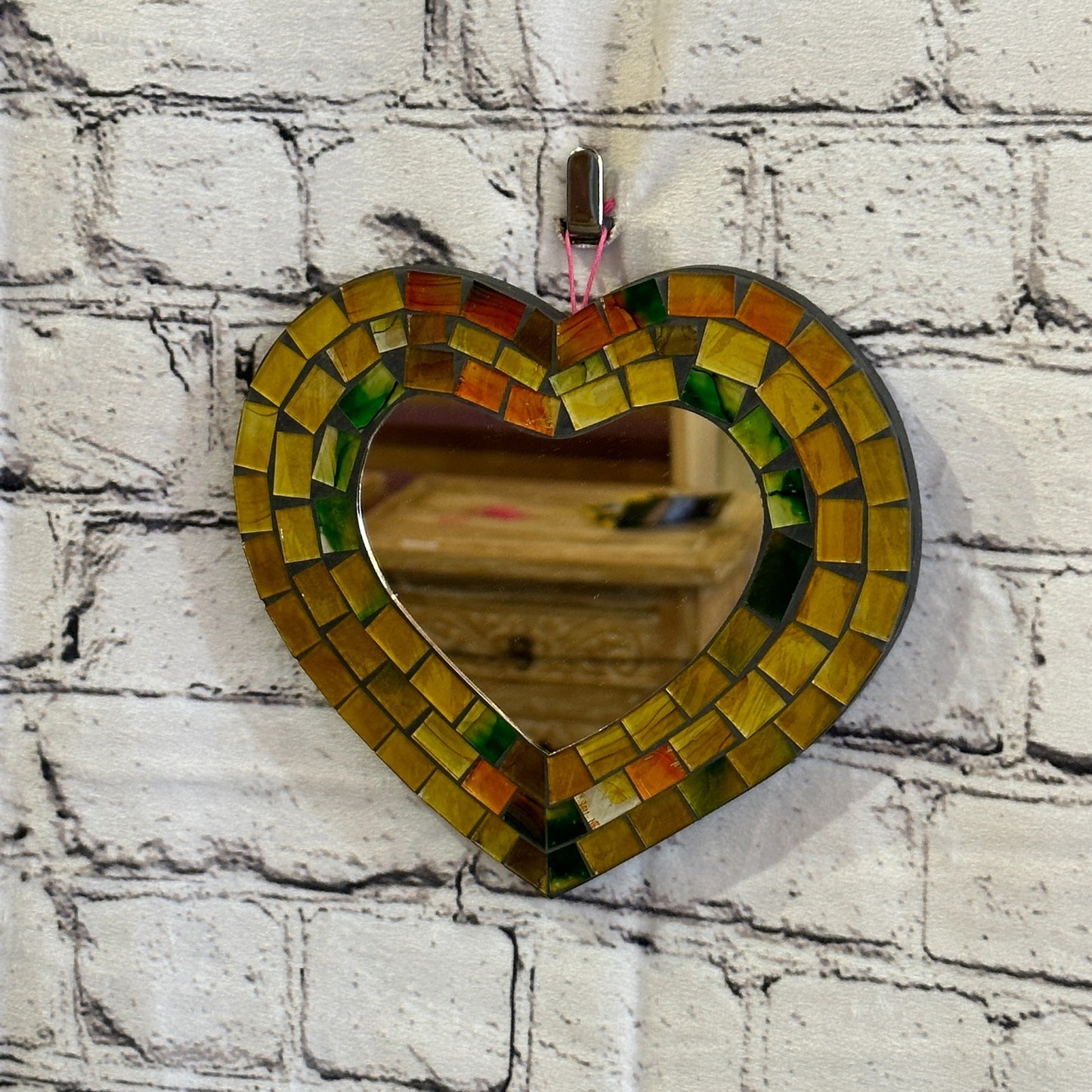 Yellow Heart Shape Mosaic Tile Wall Mirror 20cm x 15cm 8 Inches Handmade New1