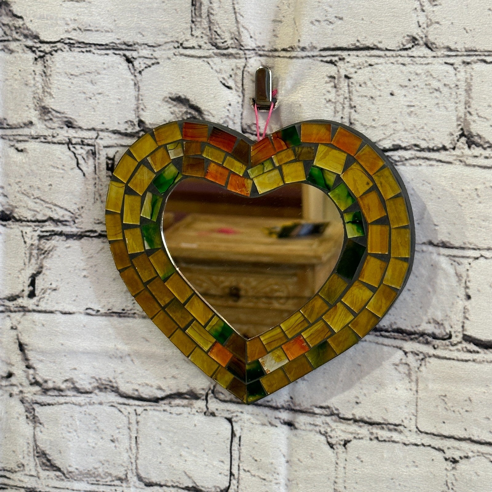 Yellow Heart Shape Mosaic Tile Wall Mirror 20cm x 15cm 8 Inches Handmade New1