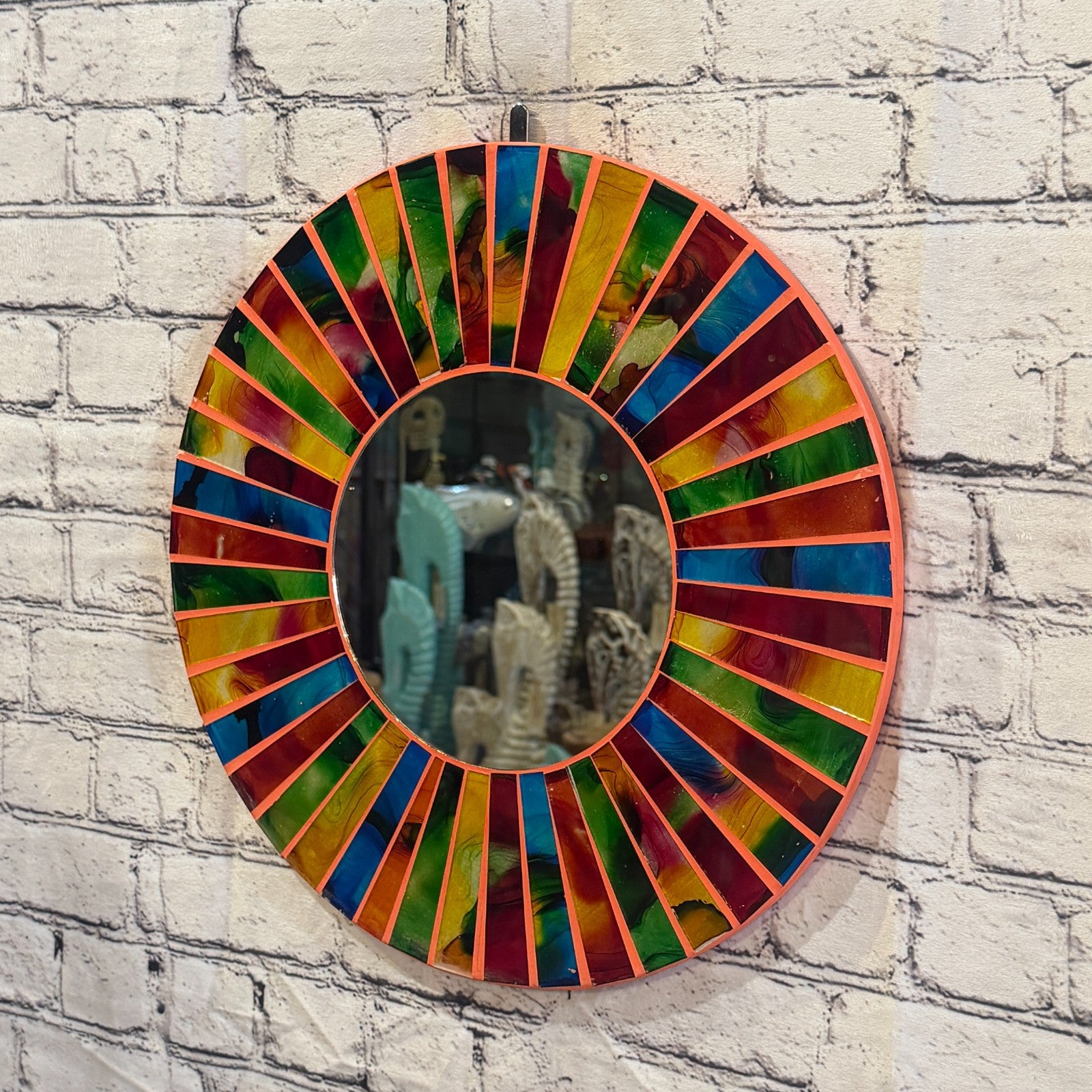 Rainbow Line Terracotta Mosaic Tile Wall Mirror 40cm x 40cm 16 Inches Handmade1