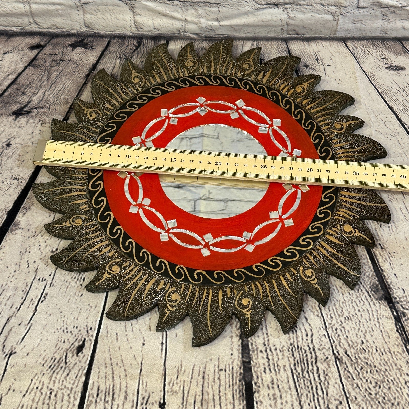 Red Rope Sun Mosaic Tile Wall Mirror 40cm x 40cm 16 Inches Handmade Fairtrade4
