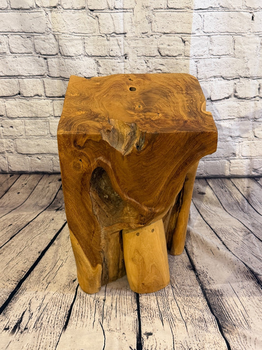 45cm x 30cm Square Teak Root Table Hand Carved Solid Wood Stool Stand Rustic0