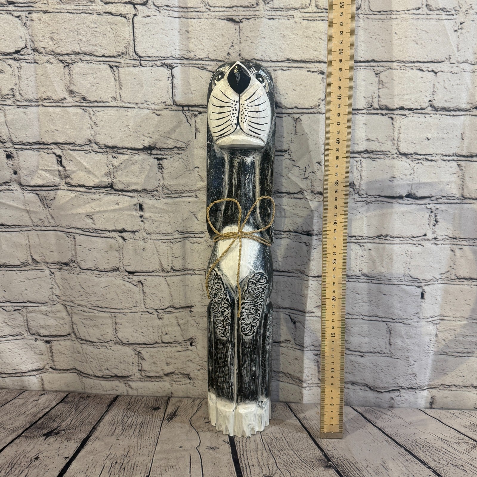 50cm Grey Wooden Shabby Dog Statue Ornament Fair Trade Handcarved5
