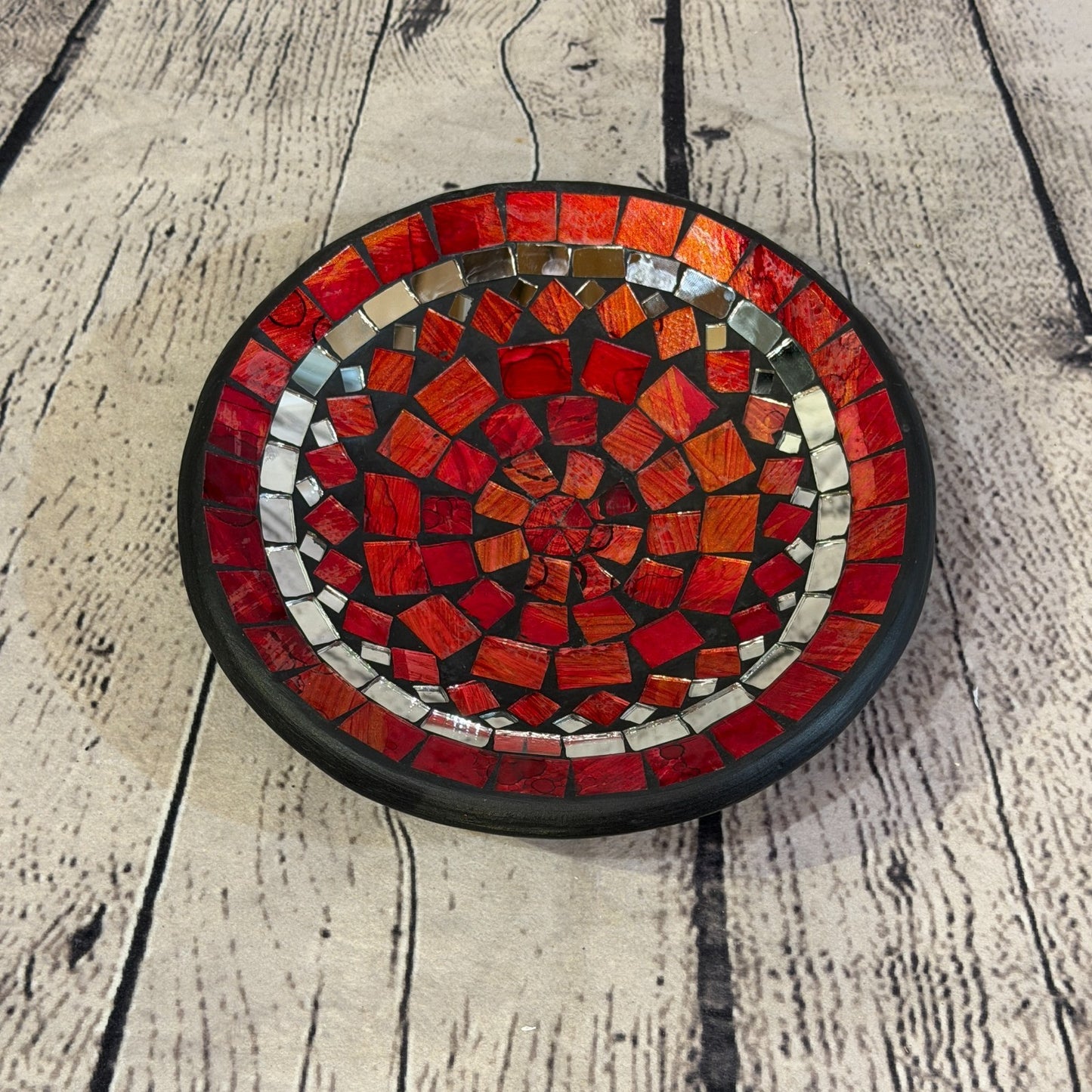 20cm Red Round Mirror Mosaic Handmade Ceramic Glass Tile Bowl Fruit0