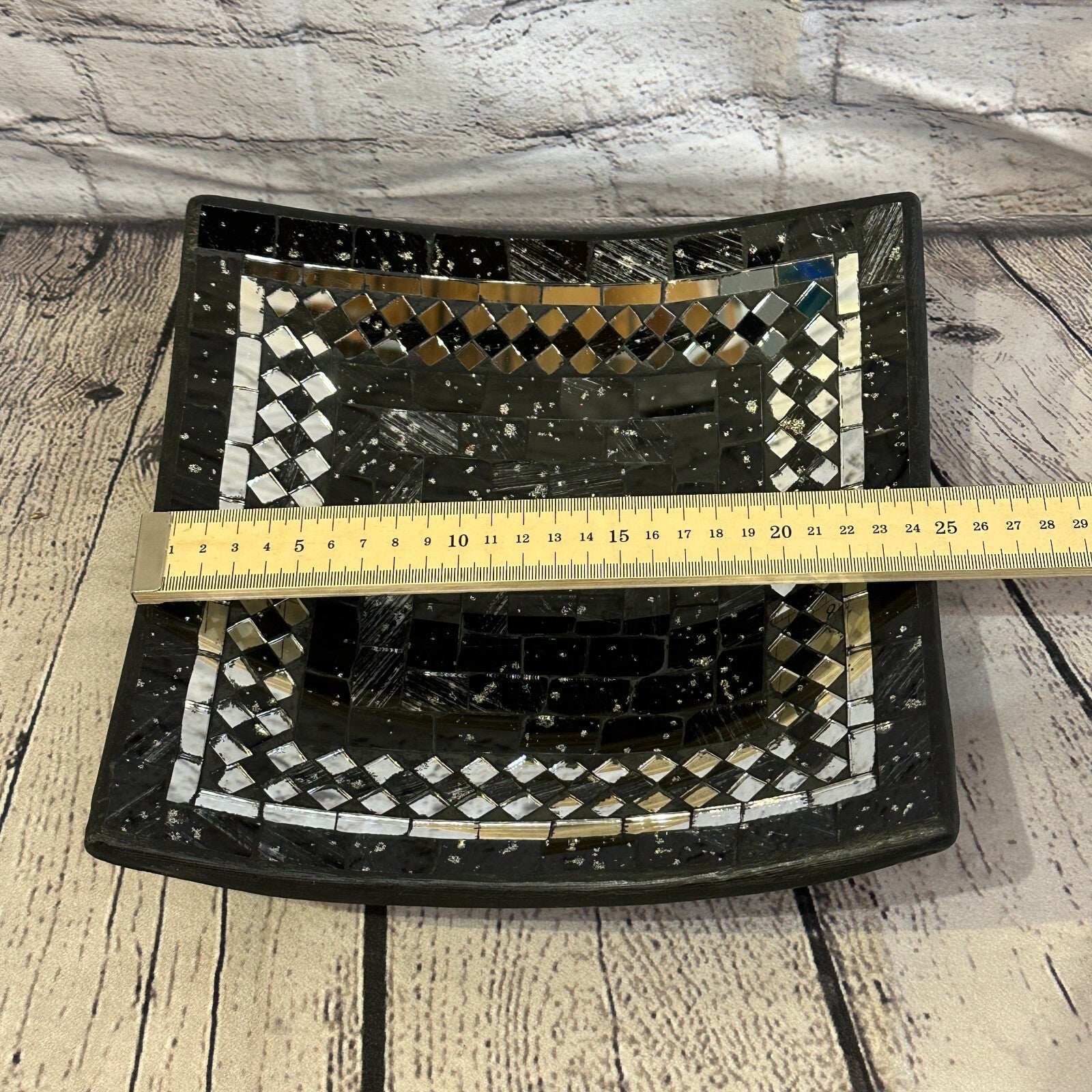 25cm Black Square Mosaic Handmade Ceramic Glass Tile Bowl Fruit1