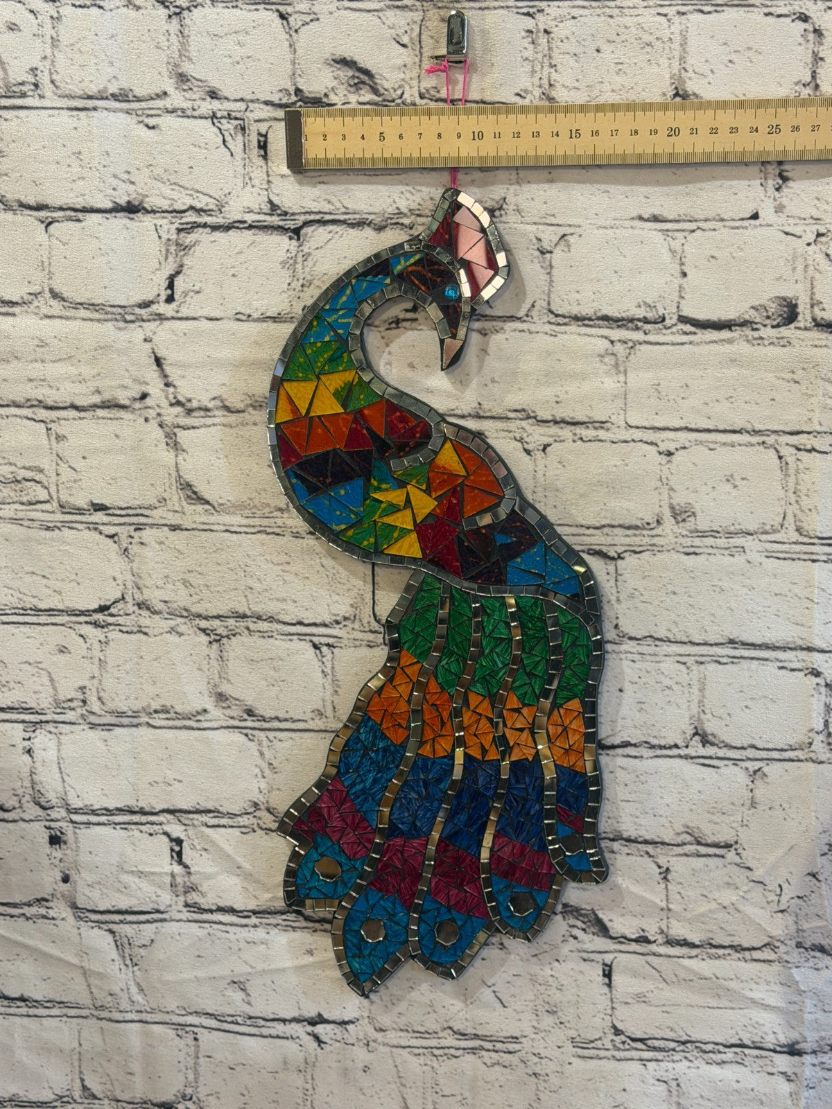 Rainbow Mulitcoloured Peacock Mosaic Tile Wall Mirror 45cm x 20cm Handmade New3