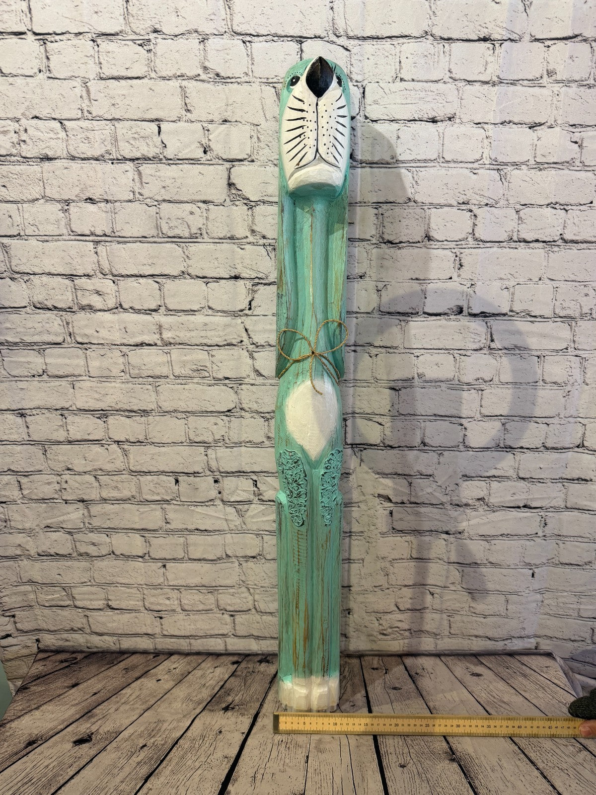 100cm Green Teal Wooden Shabby Dog Statue Ornament Fair Trade Handcarved6