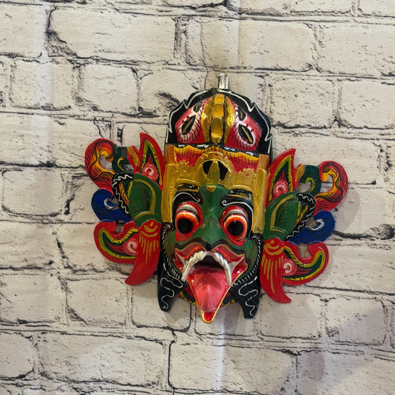 25cm Garuda Crown Green Demon Dragon Hindu Deity Wooden Hand Carved Mask Painted3