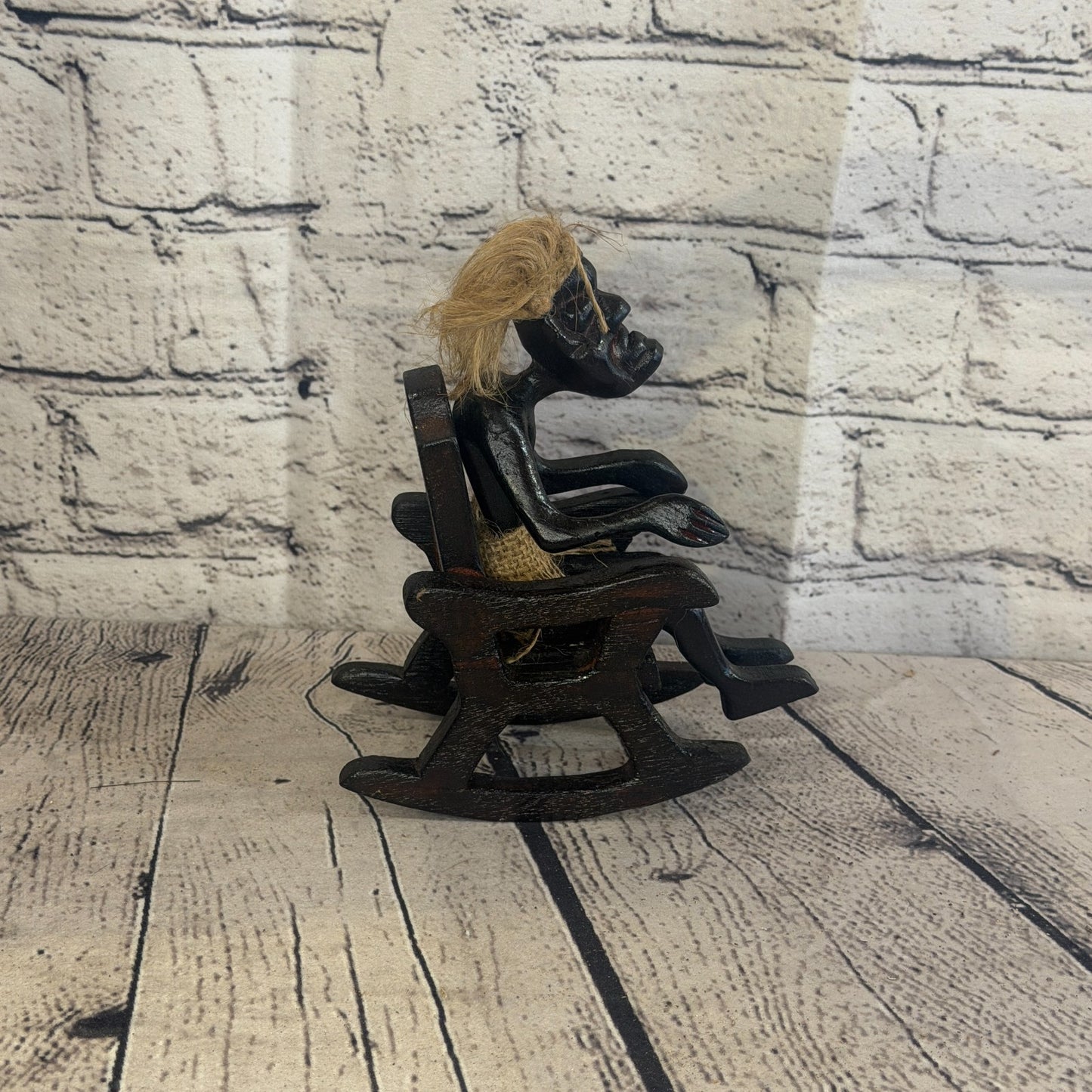 15cm Rocking Chair African Tribal Warrior Man Figure Statue Wood Hand Carved3