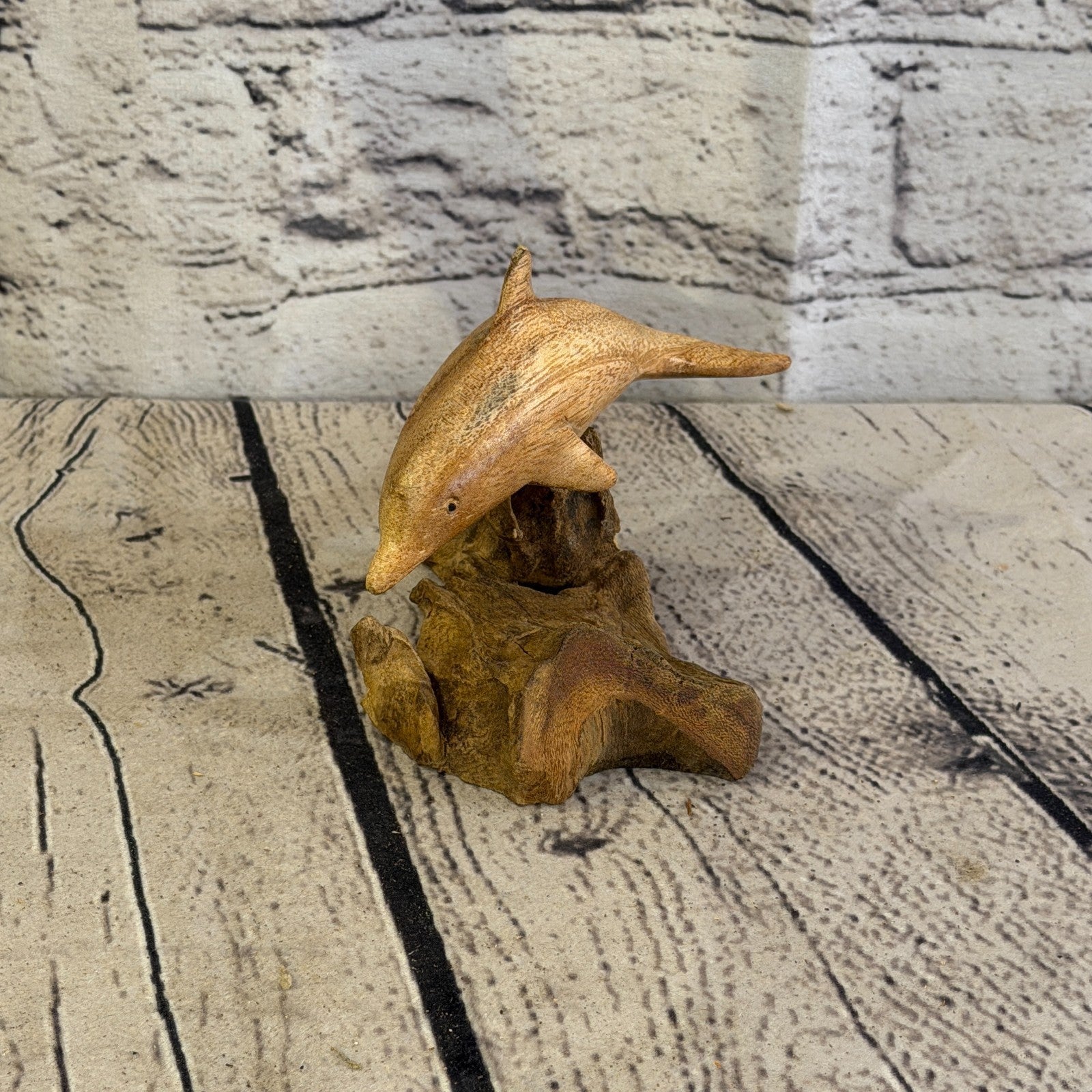 10cm Single Dolphin Mushroom Parasite Ornament Natural Carving Fairtrade Wooden0