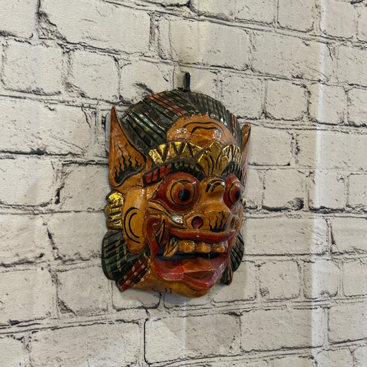 Large Wooden Natural Barong Wall Mask 20cm x 20cm Handmade And Fairtrade Hindu0