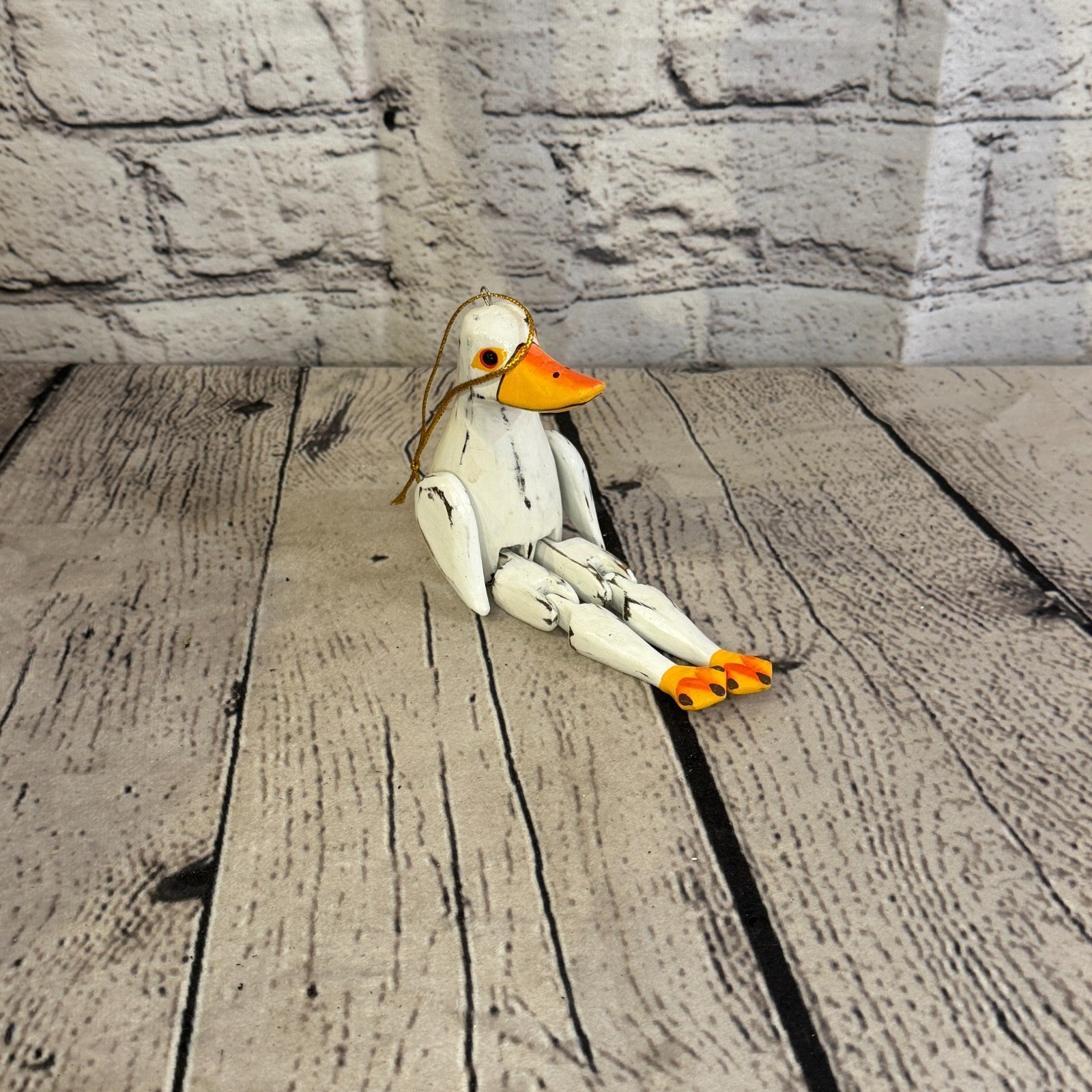 10cm White Duck Sitting Animal Wooden Shelf Ornament Handmade Fairtrade2