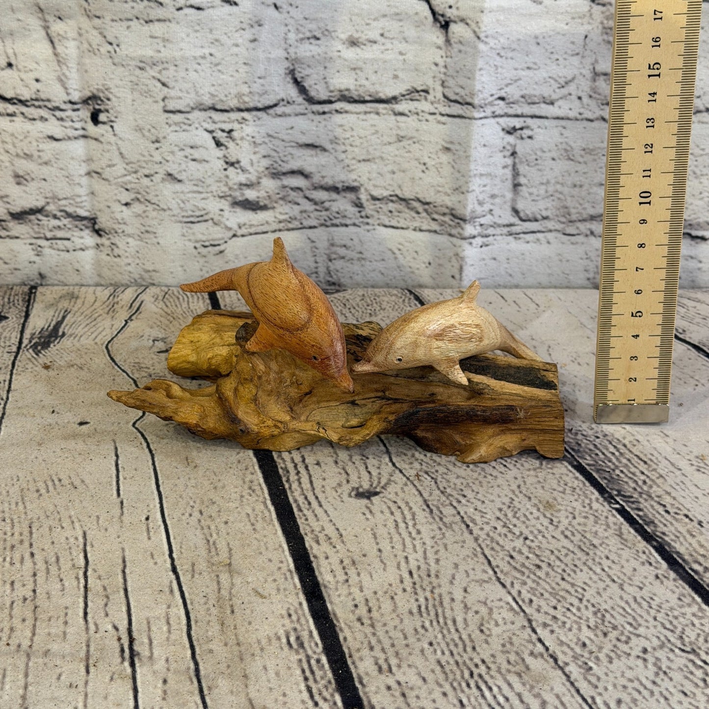 15cm Double Dolphin Mushroom Parasite Ornament Natural Carving Fairtrade Wooden5