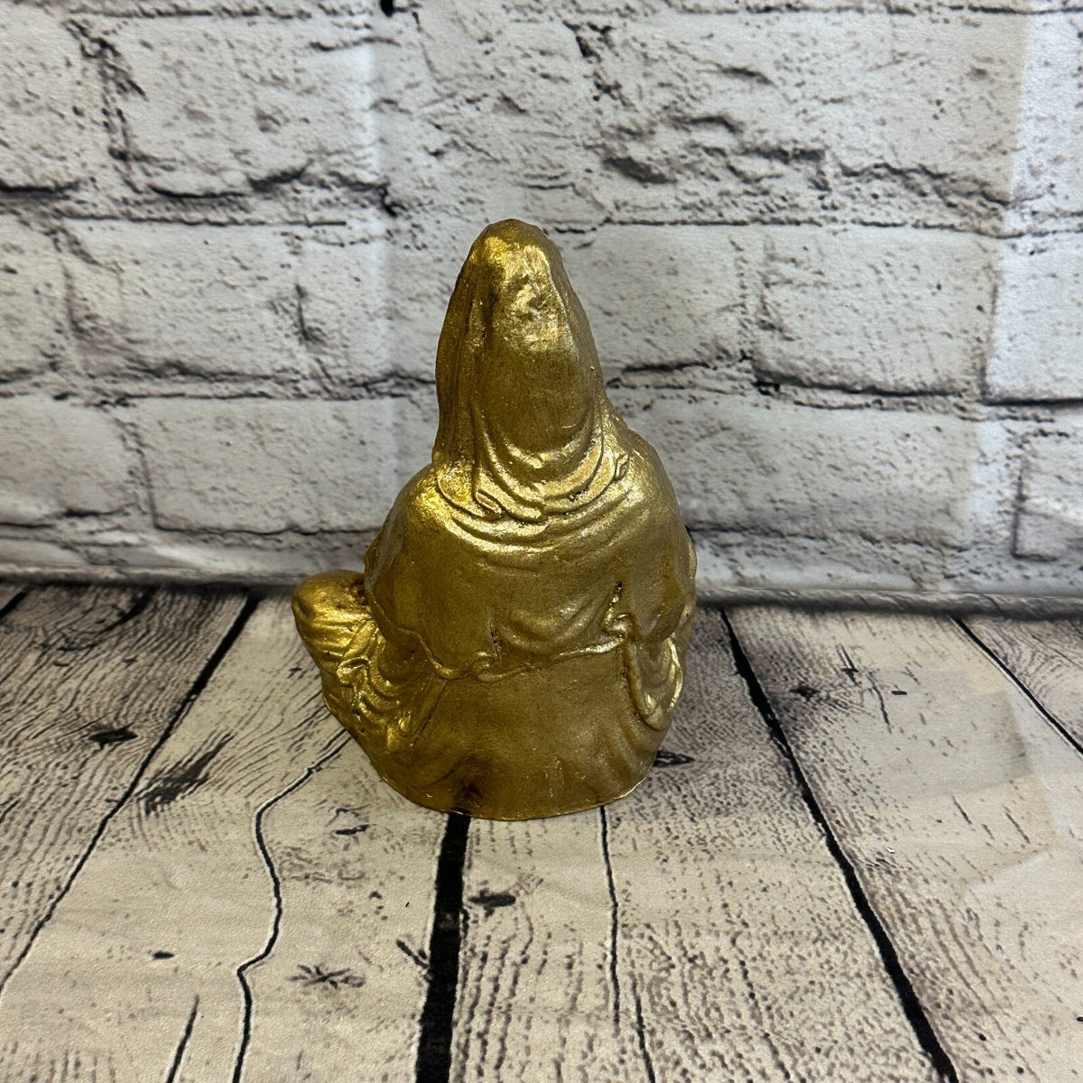 Gold & Bronze 18cm x 10cm Small Quan Yin Sitting Lotus Statue Resin Hindu God5