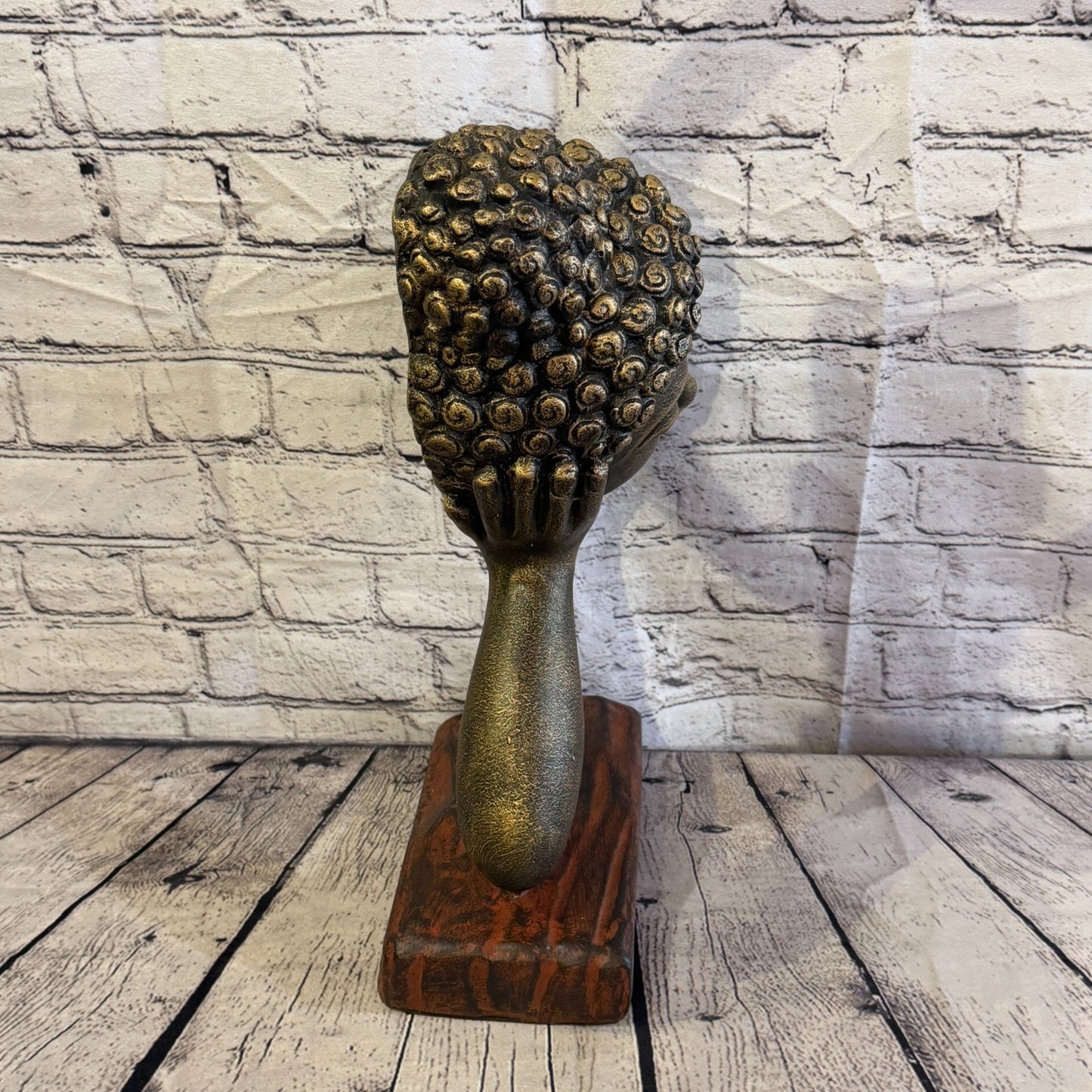 Bronze 45cm x 25cm Thai Buddha Head In Hand On Base Statue Resin Hindu3